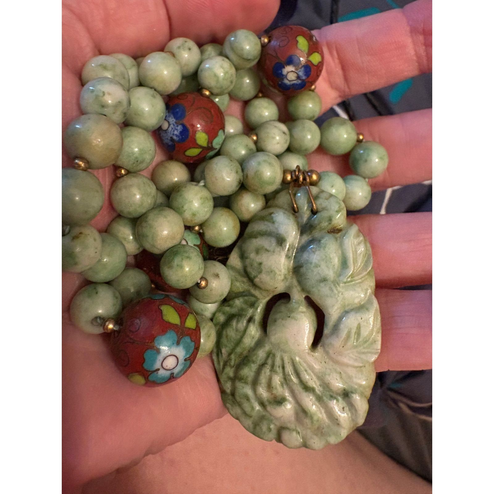 Other Vintage Chinese Nephrite Jade Pendant Necklace Cloisonne Size ONE SIZE - 3 Thumbnail