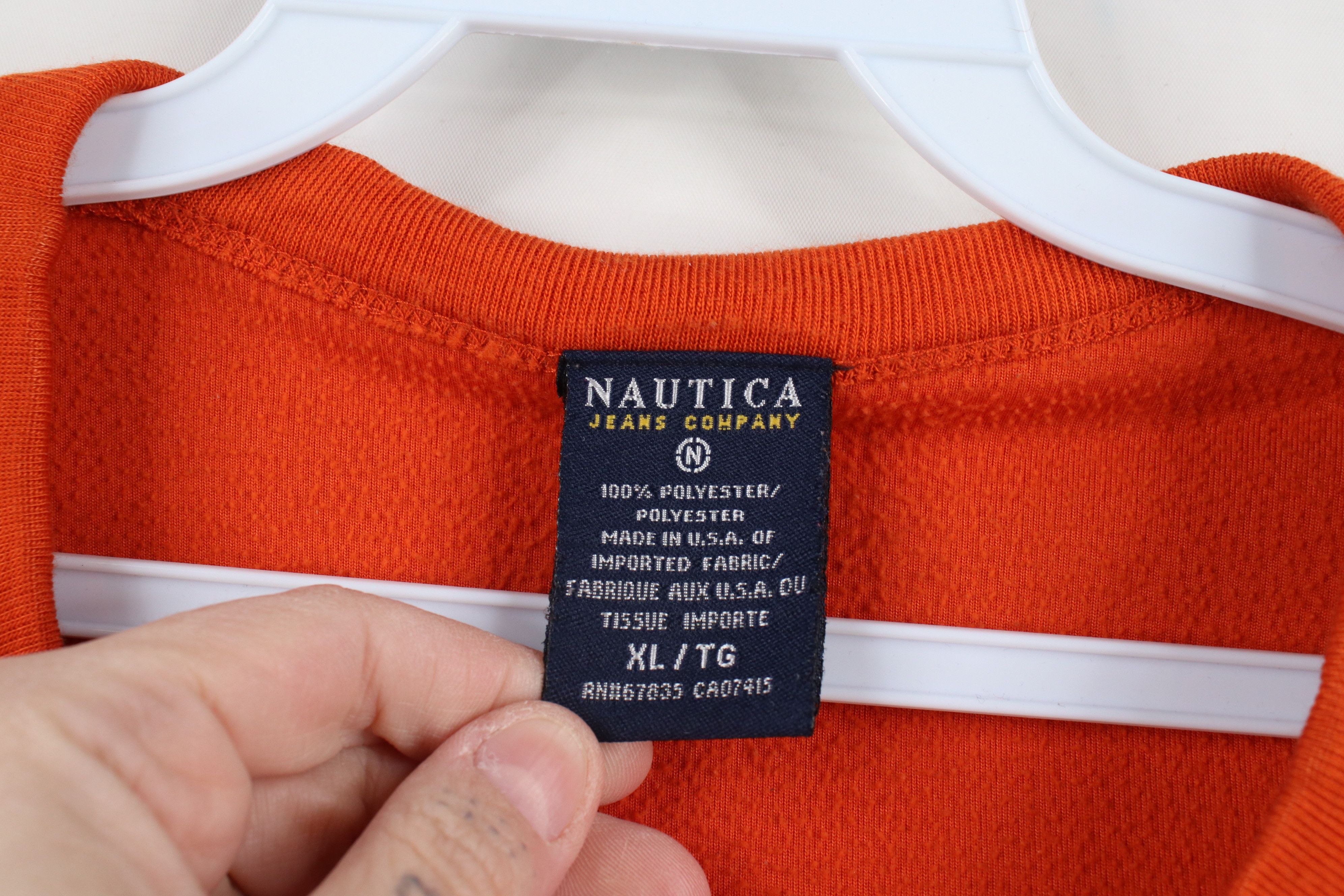Nautica × Vintage Vintage 90s Nautica Spell Fleece Crewneck Sweater Orange USA Size US XL / EU 56 / 4 - 7 Thumbnail