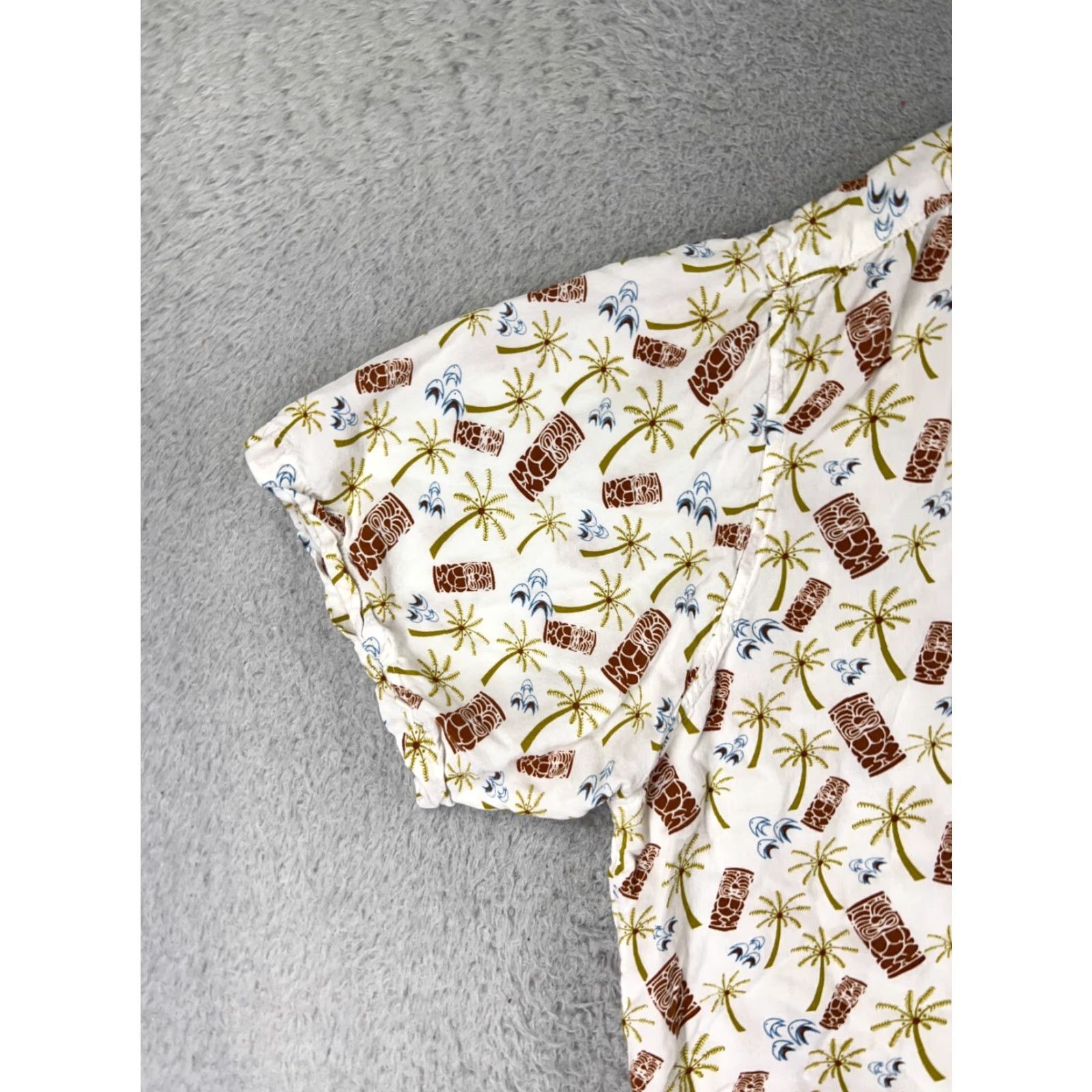 Atomic Atomic Tiki Shirt Adult 2XL White Brown Palm Tree Hawaiian Button Rockabilly Size US XXL / EU 58 / 5 - 3 Thumbnail
