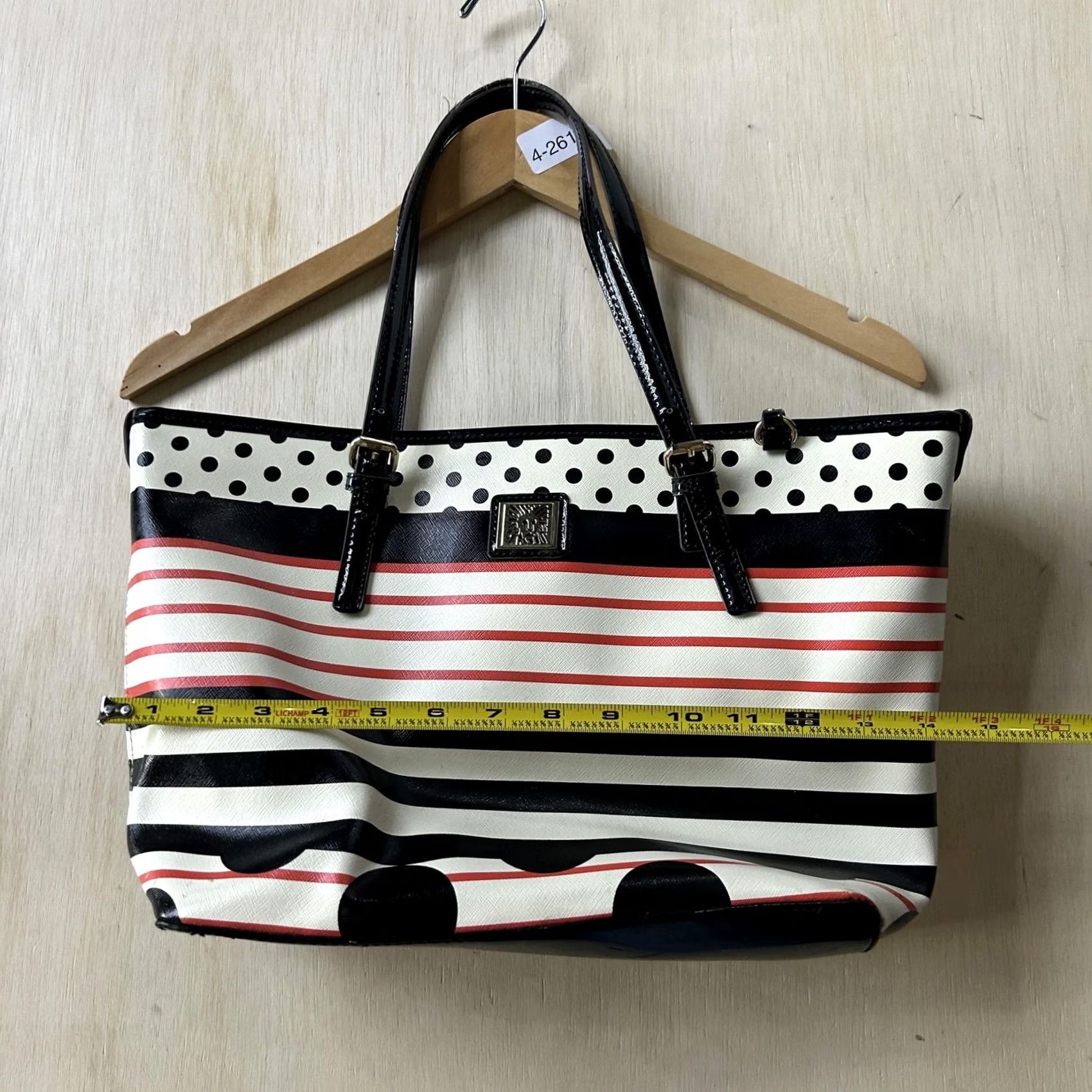 Anne Klein Anne Klein Bag Womens Medium Tote Multicolor Faux Leather Stripe Dot Pattern Size ONE SIZE - 6 Thumbnail
