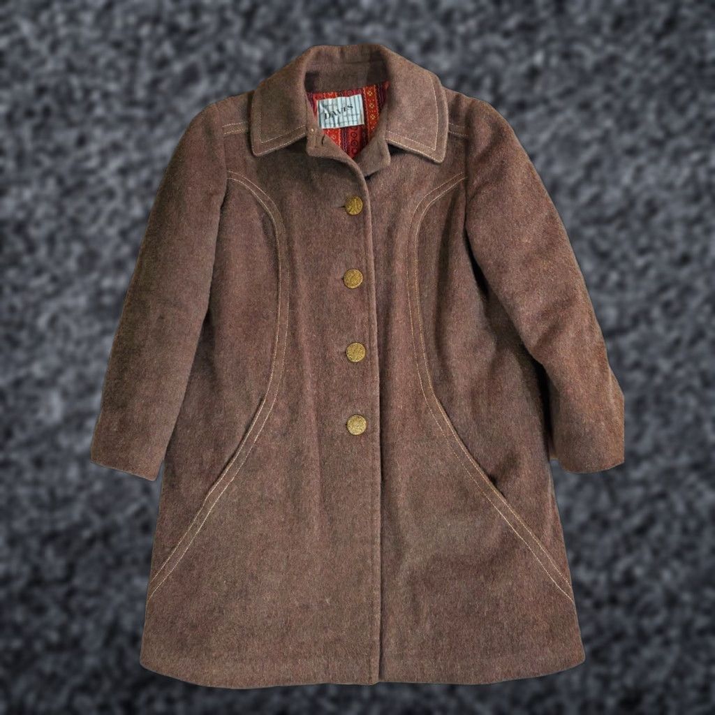 Vintage VINTAGE Davis of Boston- Bohemian Style Wool Coat by Jonathan Logan Mid Length Sz Lg Womens Bohemian Wool Coat 1980s Brown Size M / US 6-8 / IT 42-44 - 1 Thumbnail