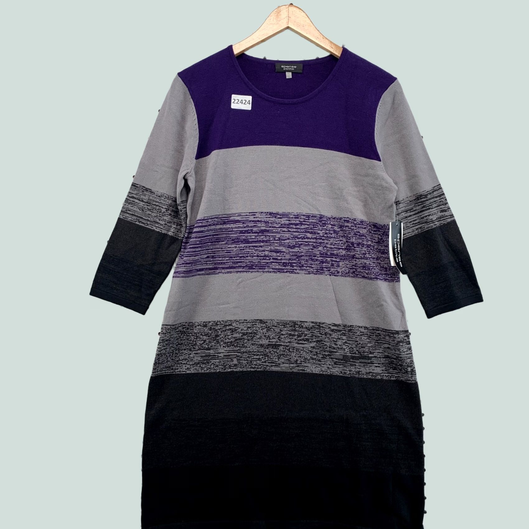 Vintage Spense Sweater Dress Purple Black Striped Womens Petite Large PL Size L / US 10 / IT 46 - 1 Thumbnail