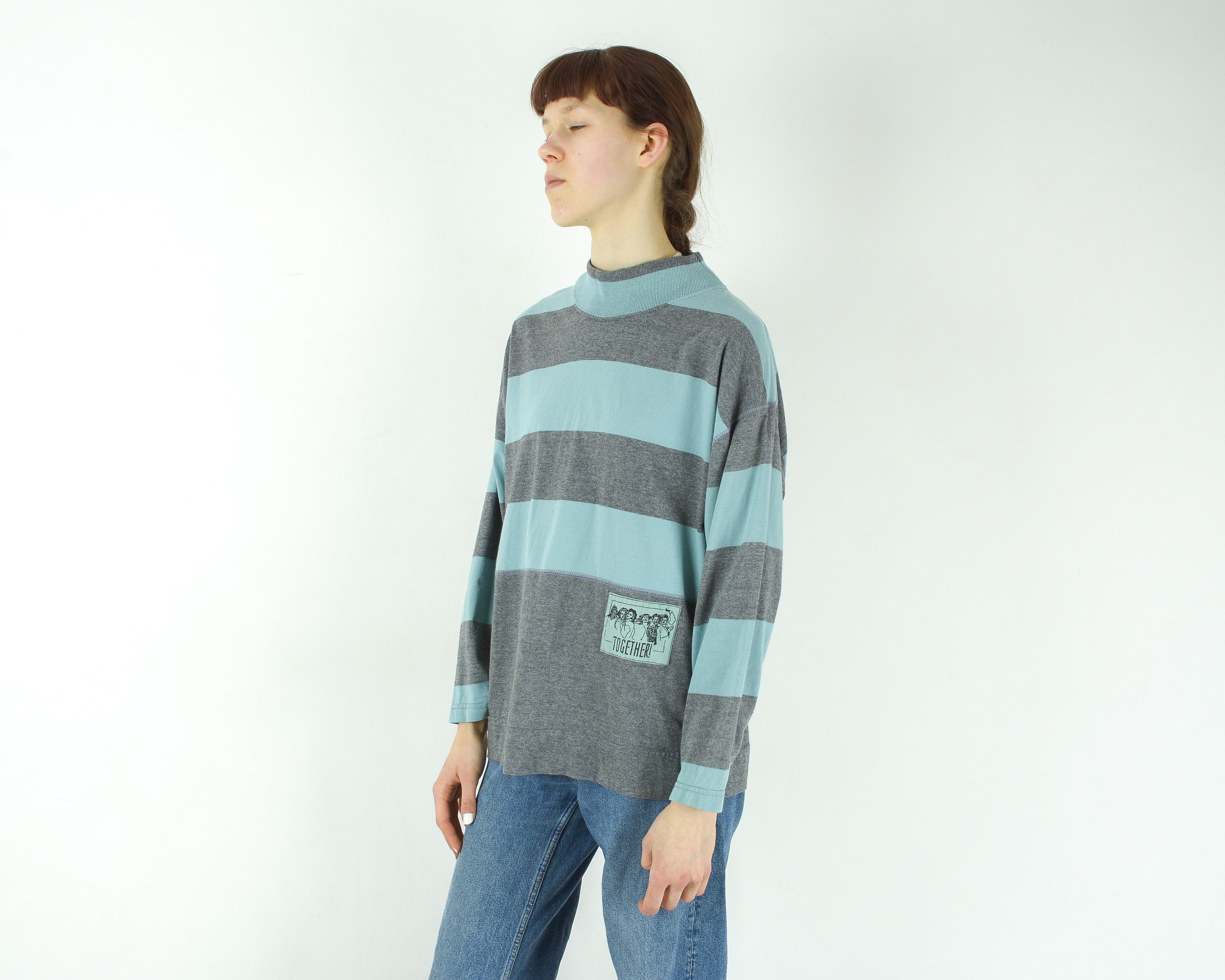By Together × Vintage TOGETHER Turtle Neck Pullover Long Sleeve T-Shirt Striped Size S / US 4 / IT 40 - 2 Thumbnail