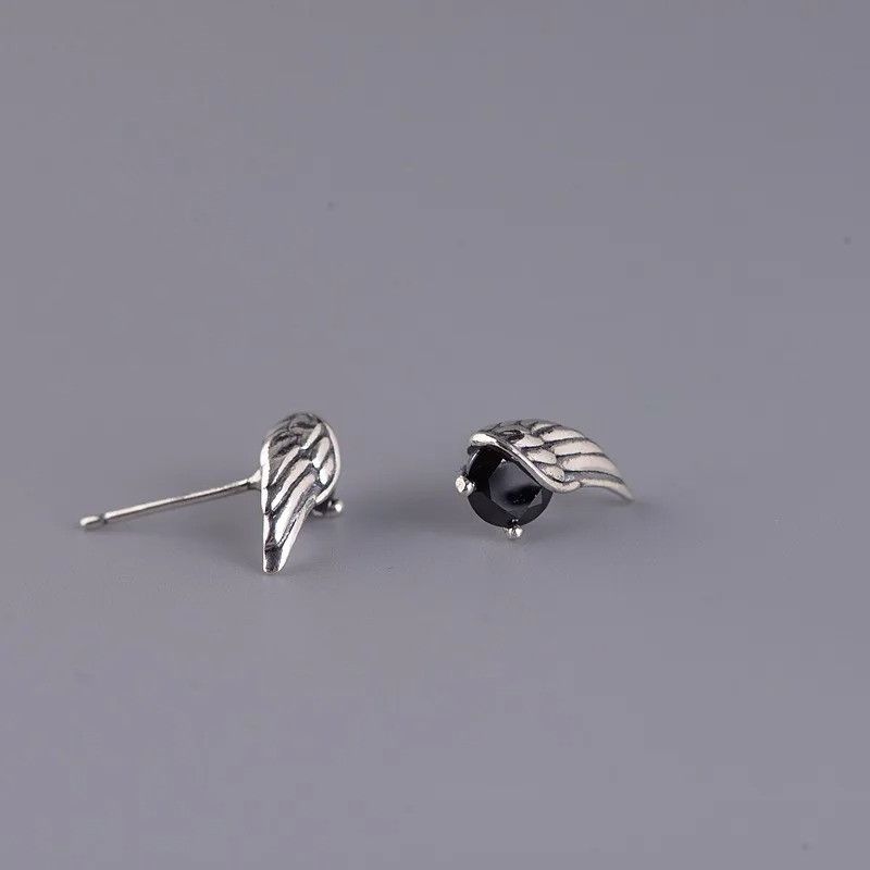 Jewelry Feather Black Zircon Stud Earring 925 Sterling Silver Gift Size ONE SIZE - 1 Thumbnail