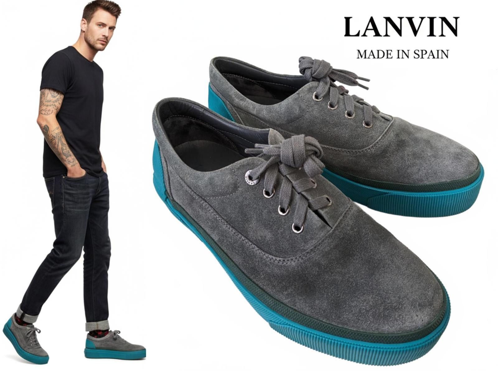 Lanvin Lanvin Spain Men Leather Curb Sneakers Chunky Gray Cyan 9 Size US 9 / EU 42 - 1 Thumbnail