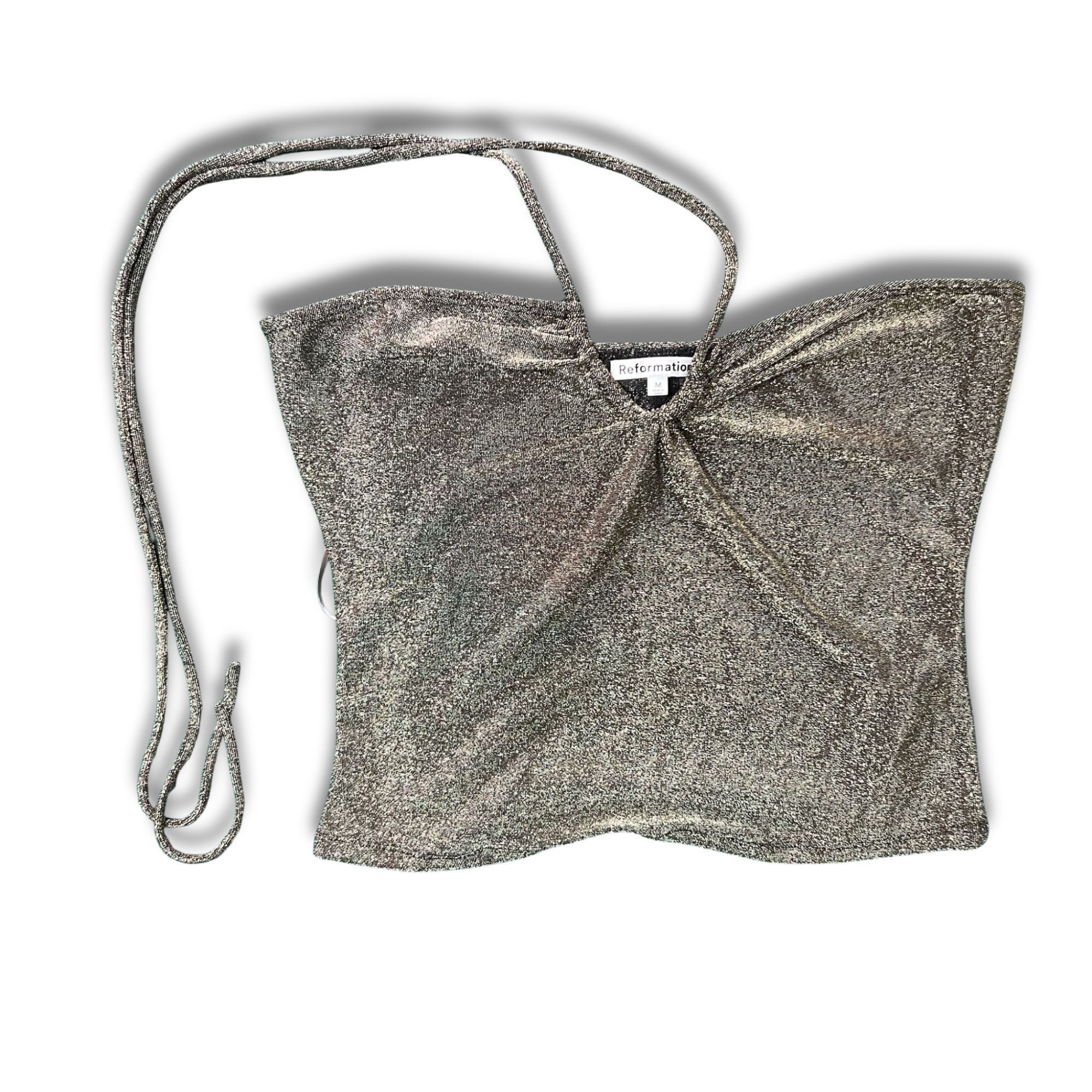 Reformation Reformation Metallic Glitter Halter Top Size M Silver Size M / US 6-8 / IT 42-44 - 2 Thumbnail