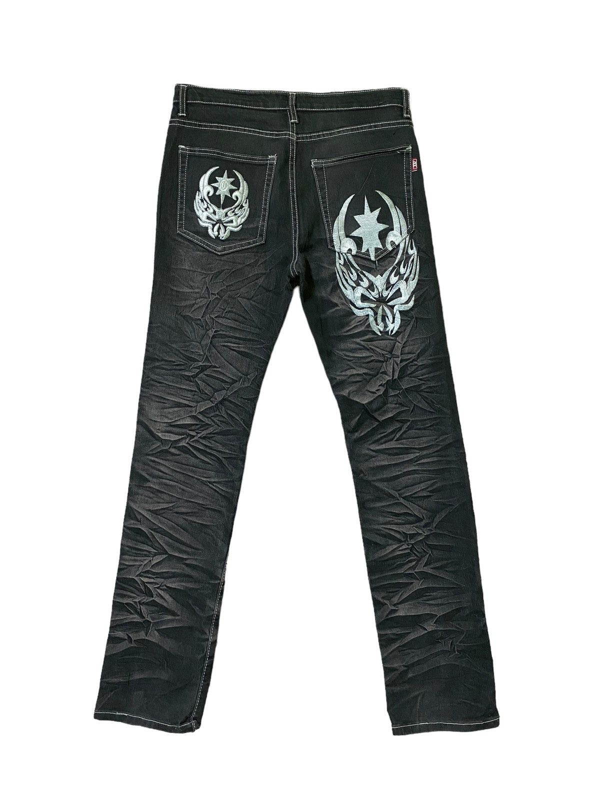 image of Vintage Ice Point Embroidered Logo Acid Wash Design Denim in Black, Men's (Size 30)