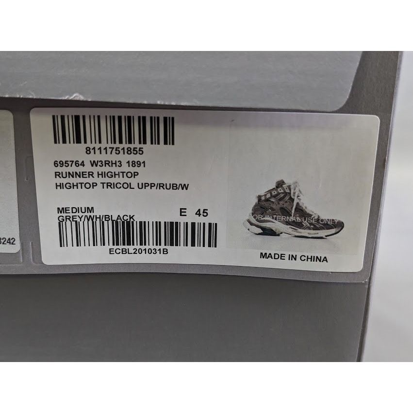 Balenciaga o1rshd1 Runner Hi-Top Sneakers in Grey/White/Black Size US 12 / EU 45 - 11 Thumbnail