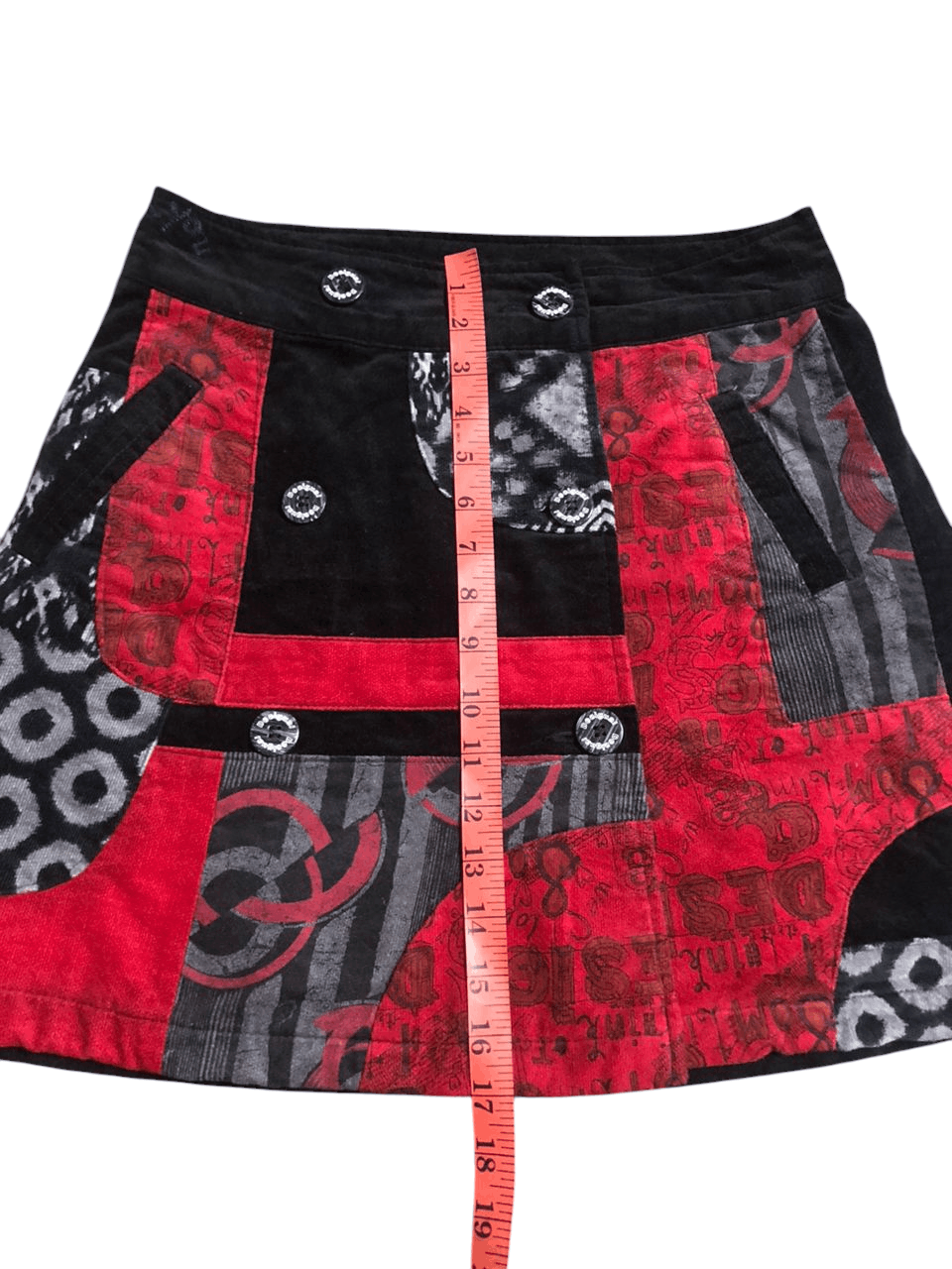 Designer × Japanese Brand Rare💥Desigual Corduroy Double Button Mini Skirt Size 29" - 15 Thumbnail