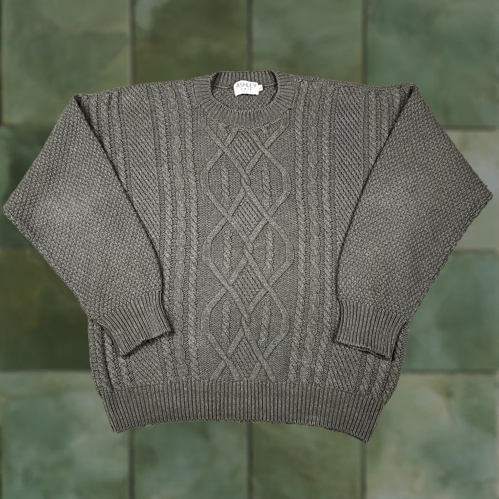 Vintage VINTAGE Ashley Cable Knit Sweater Large Green 90s Womens Pullover Crew Neck Long Sleeve Heavyweight Cotton Acrylic Knit Style Fall Winter Womens Size L / US 10 / IT 46 - 1 Thumbnail