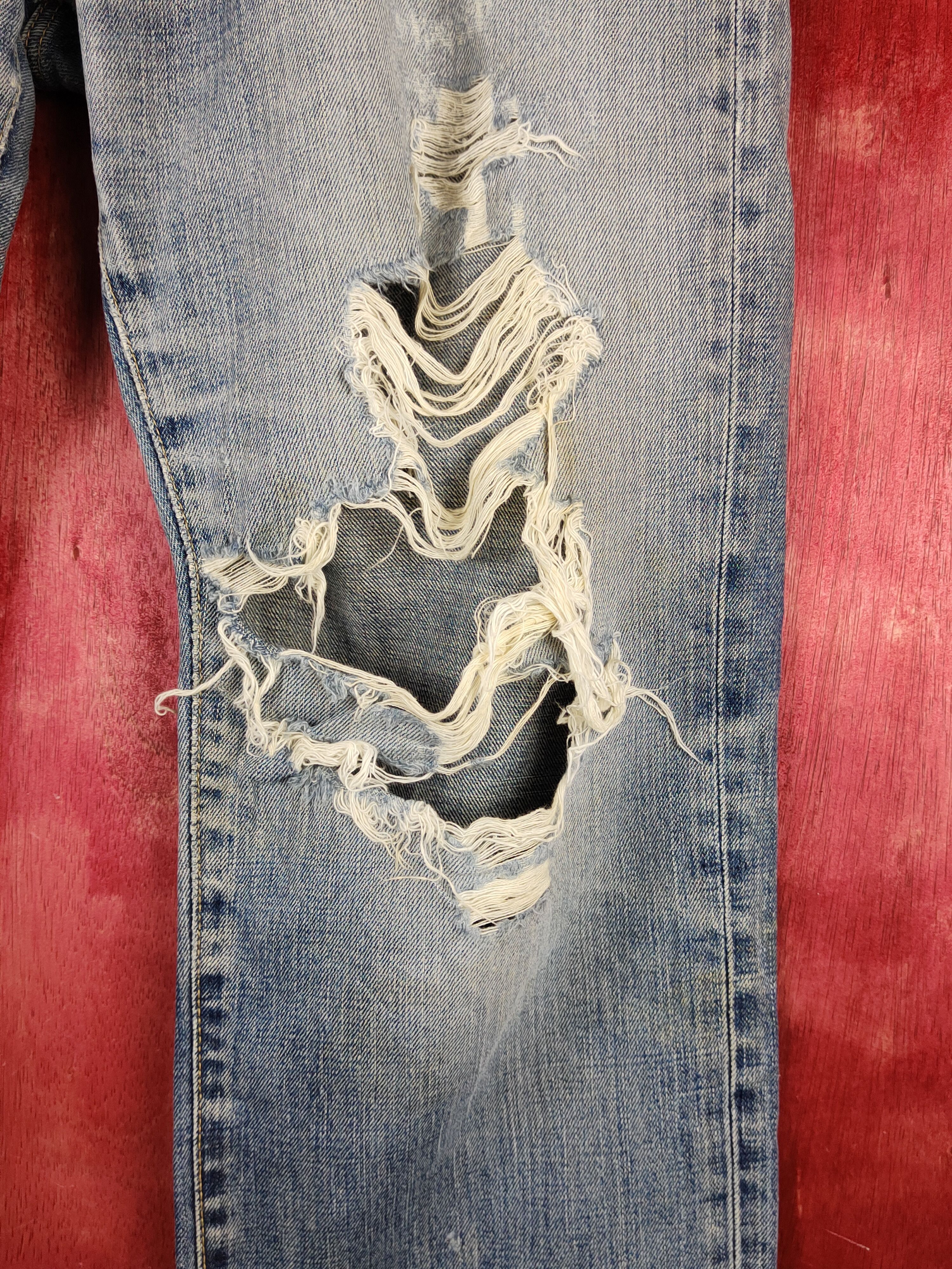 Japanese Brand DL Uniqlo Blue Distressed Ripped Jeans #S2197 Size US 38 / EU 54 - 6 Thumbnail