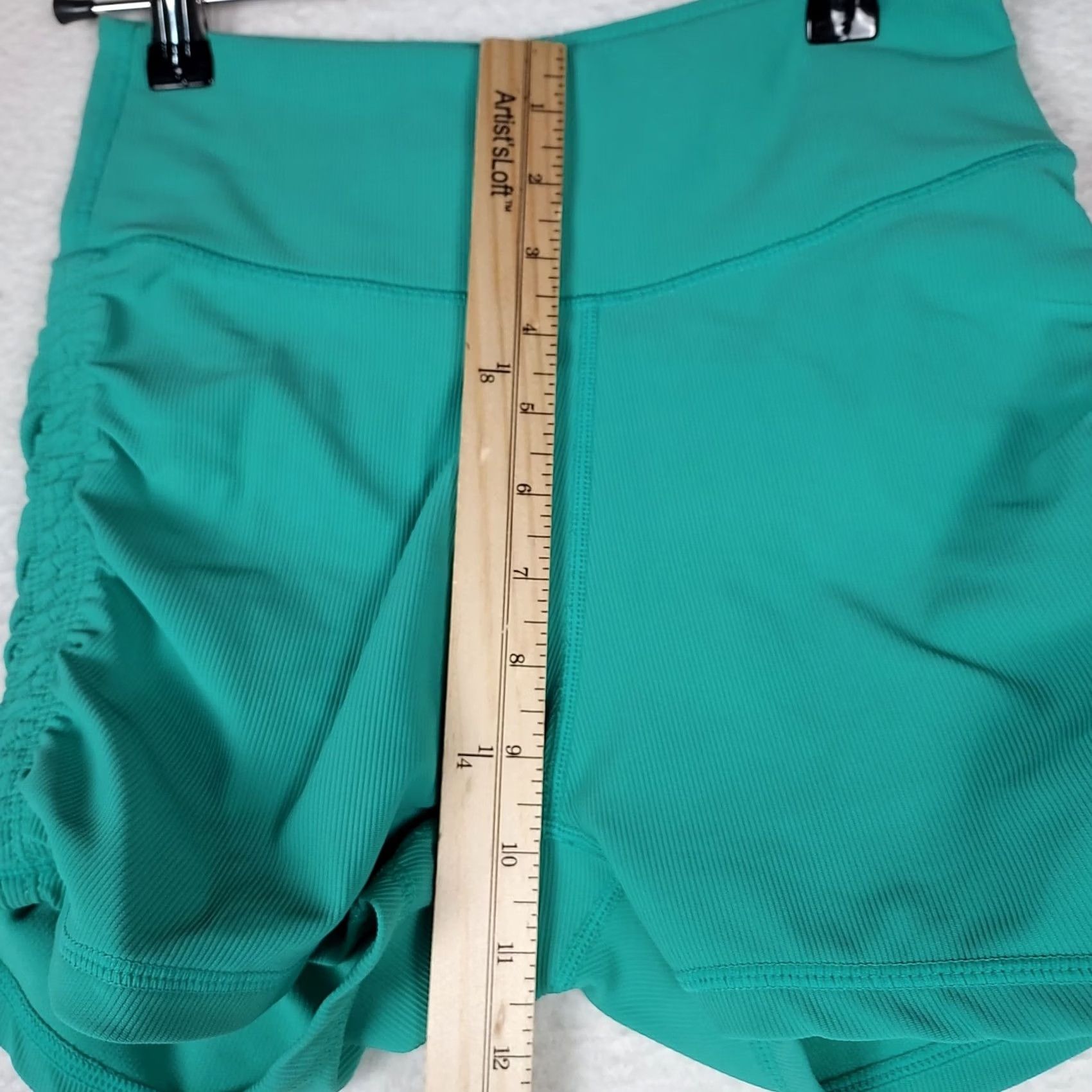 Vintage Wilo The Label Biker Shorts Womens M Teal Ruched High Rise Spandex Activewear Gym Training Summer Spring Womens Size 32" / US 10 / IT 46 - 7 Thumbnail