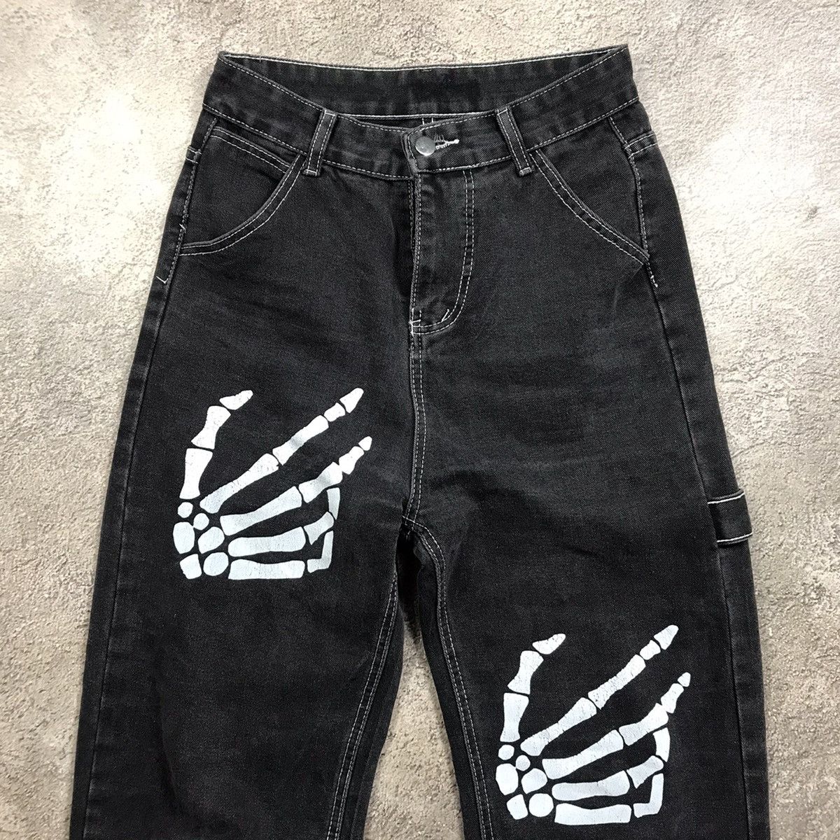 Vintage Vintage 90s Distressed Baggy Jeans Skeleton Print Skate 26 Size 26" / US 2 / IT 38 - 3 Thumbnail