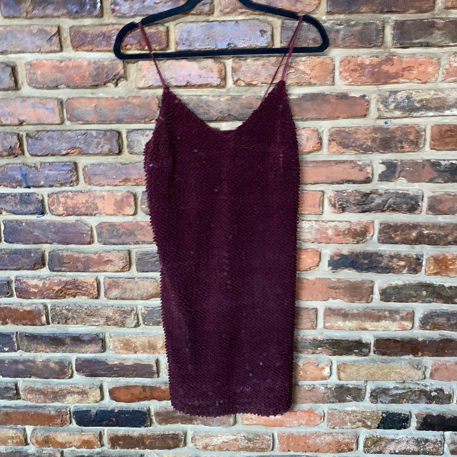 Other DO+BE Burgundy Velvet Sequined Mini Tank Slip Dress Small Size S / US 4 / IT 40 - 1 Thumbnail