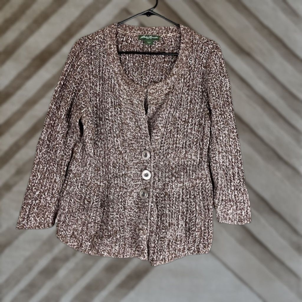 Eddie Bauer Eddie Bauer Womens Cardigan Brown V-Neck Knitted Button Down Large Cardigan Brown Size L / US 10 / IT 46 - 1 Thumbnail