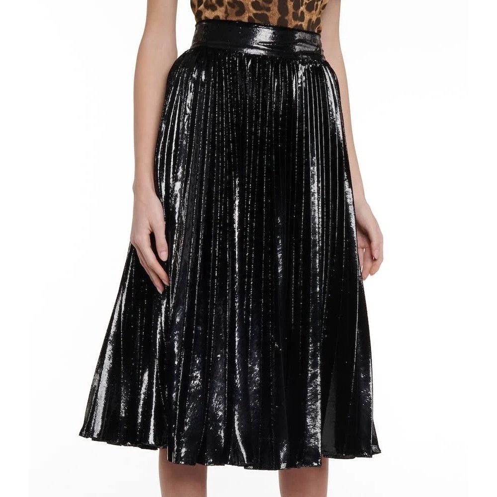 Dolce & Gabbana Dolce & Gabbana Black Pleated Midi Skirt Lamé Velvet EU 38 Size 26" / US 2 / IT 38 - 6 Thumbnail