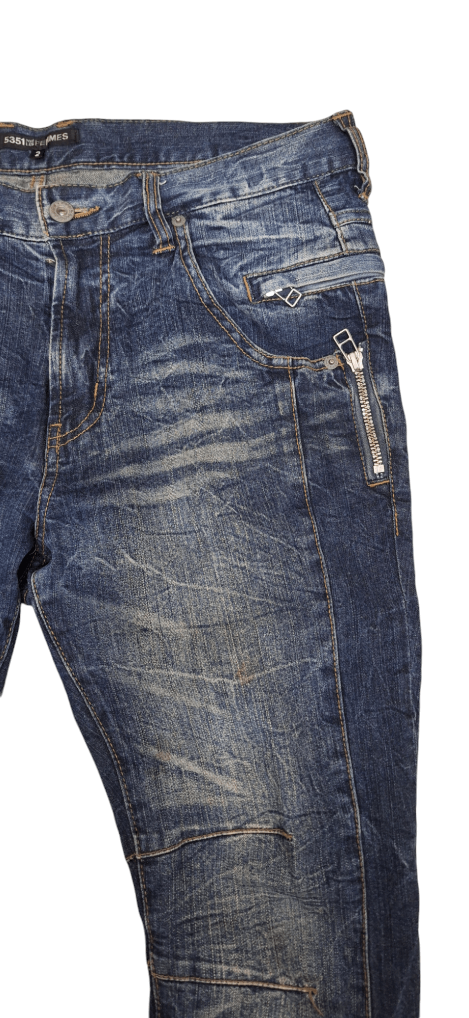 5351 POUR LES HOMMES × Le Grande Bleu (L.G.B.) 5351 Pour Les Femmes Zipper Whiskered Jeans Size 33" - 3 Thumbnail