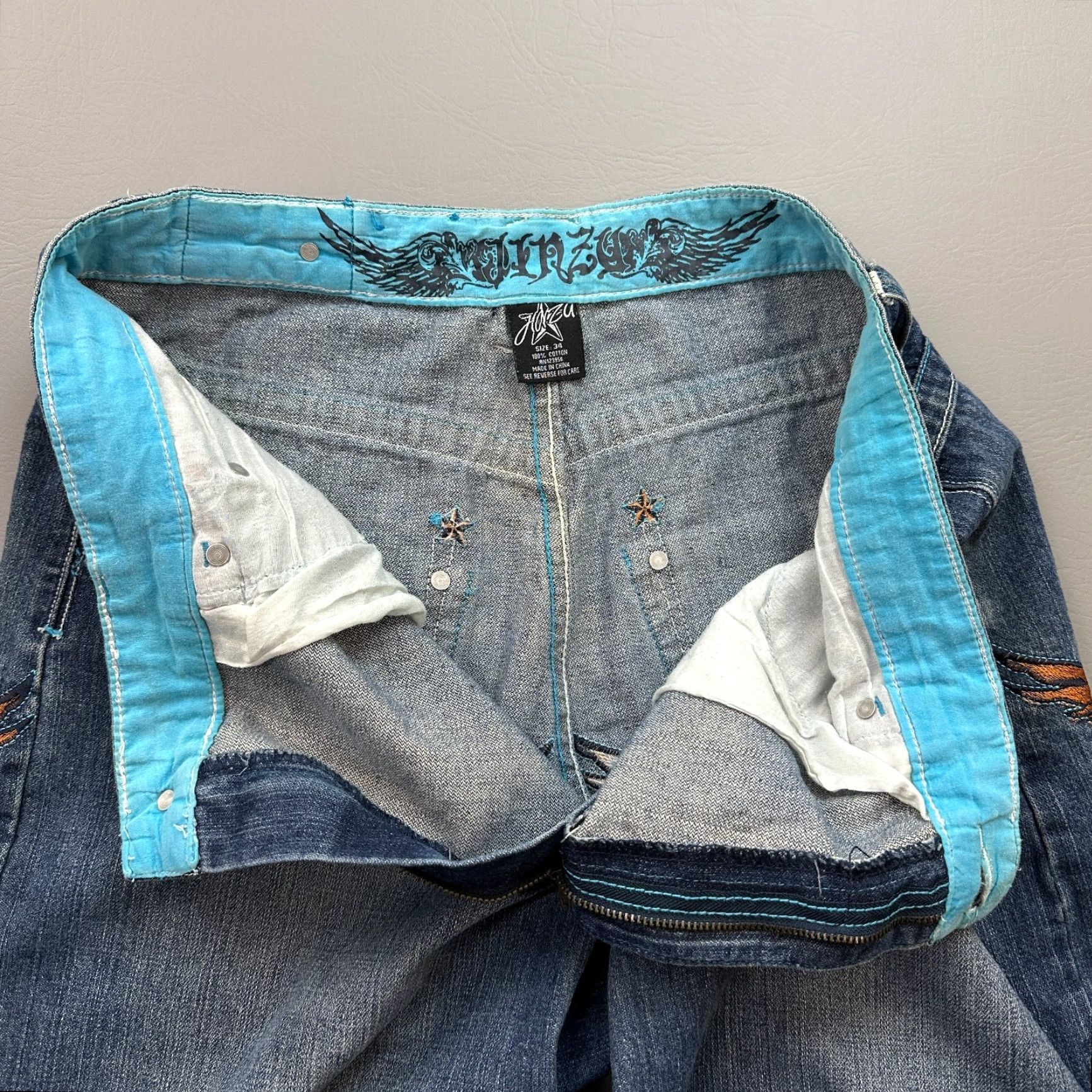 Denime VINTAGE Jinzu Shorts Mens 34 Blue Denim Baggy Embroidered Hip Hop Punk Skate Y2K Size US 34 / EU 50 - 7 Thumbnail
