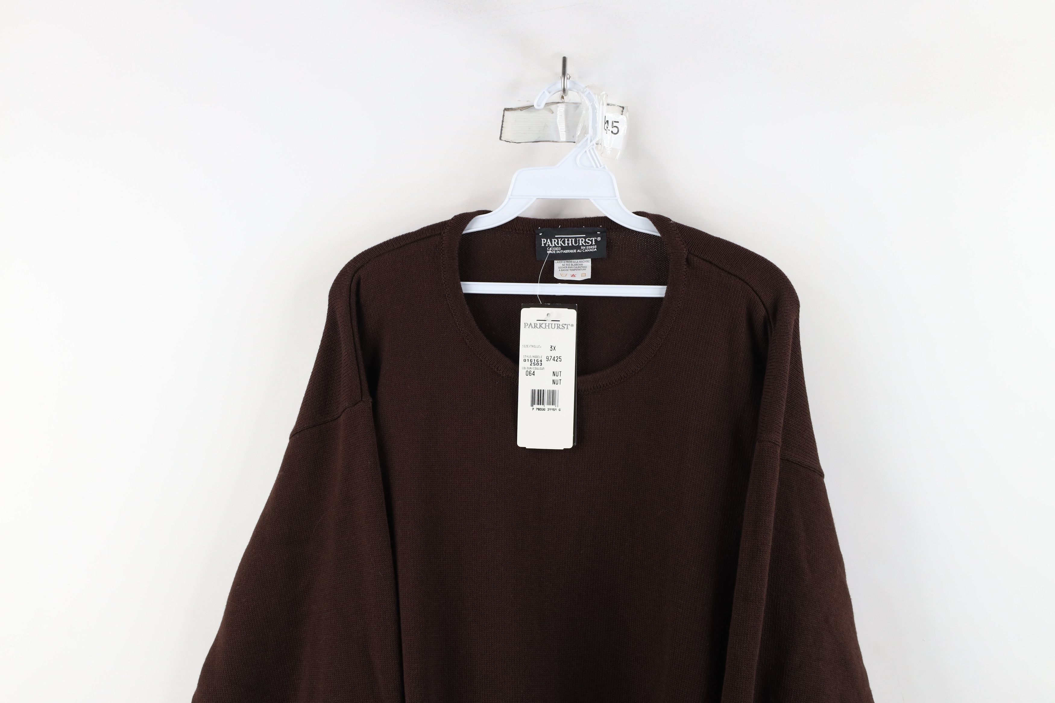 Vintage Deadstock Vintage 90s Streetwear Cotton Knit Sweater Brown Size 3XL / US 20-22 - 2 Thumbnail