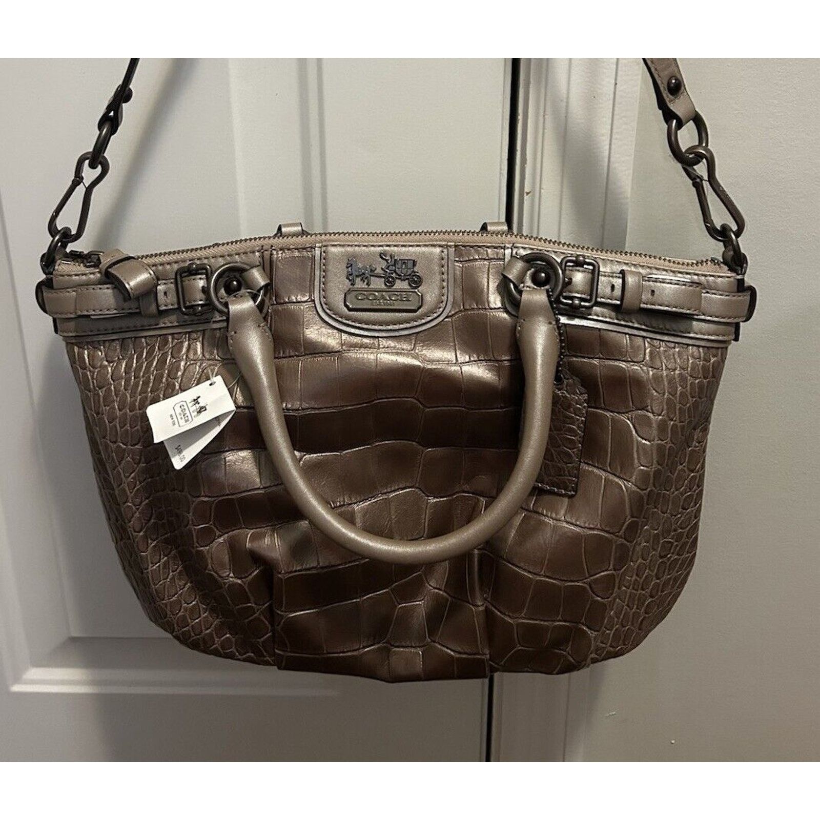 Coach NWT Coach Madison Sophia Croc Brown Leather Bag Convertible Size ONE SIZE - 1 Thumbnail