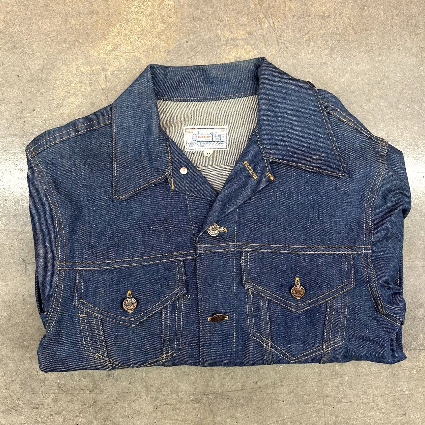 THE GREAT VINTAGE The Great Train Robbery Jean Jacket Adult M Blue Denim 70s Size US 31 - 7 Thumbnail
