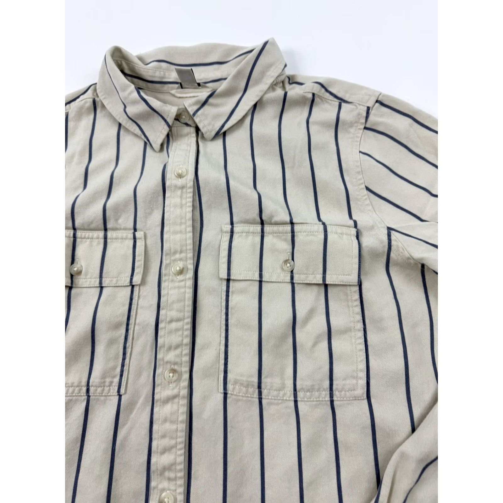 Vintage L.L. Bean Shirt Large White Stripe Long Sleeve Button Front Tencel Twill Womens Size L / US 10 / IT 46 - 4 Thumbnail