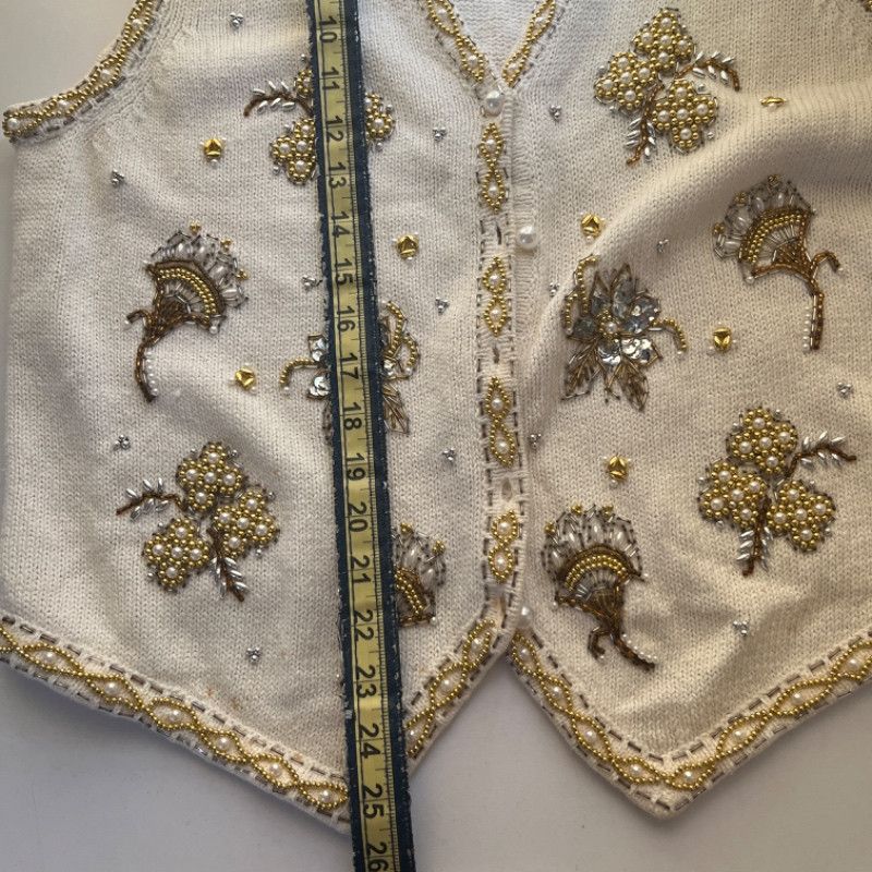 Designer Vintage Claudia D. Cream Embellished Vest Large Size XL / US 12-14 / IT 48-50 - 6 Thumbnail