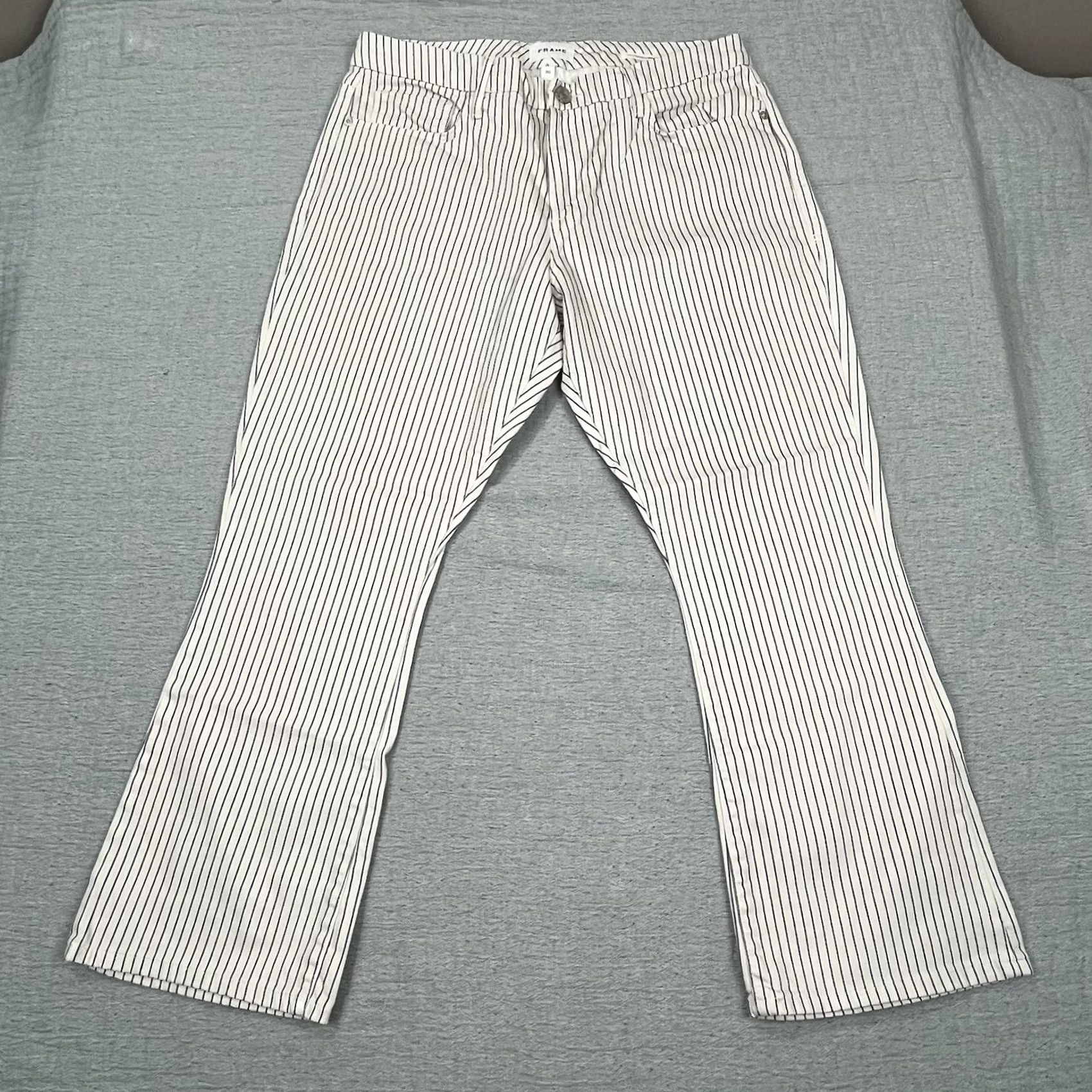 Frame FRAME Le Crop Black White Stripe Mini Boot Cut Pants - 30 White Women's Boots? Size 30" / US 8 / IT 44 - 2 Thumbnail