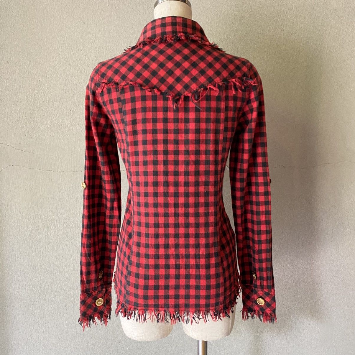 Designer × Japanese Brand GARULA Y2K Punk Red Black Check Frayed Shirt Size M / US 6-8 / IT 42-44 - 12 Thumbnail