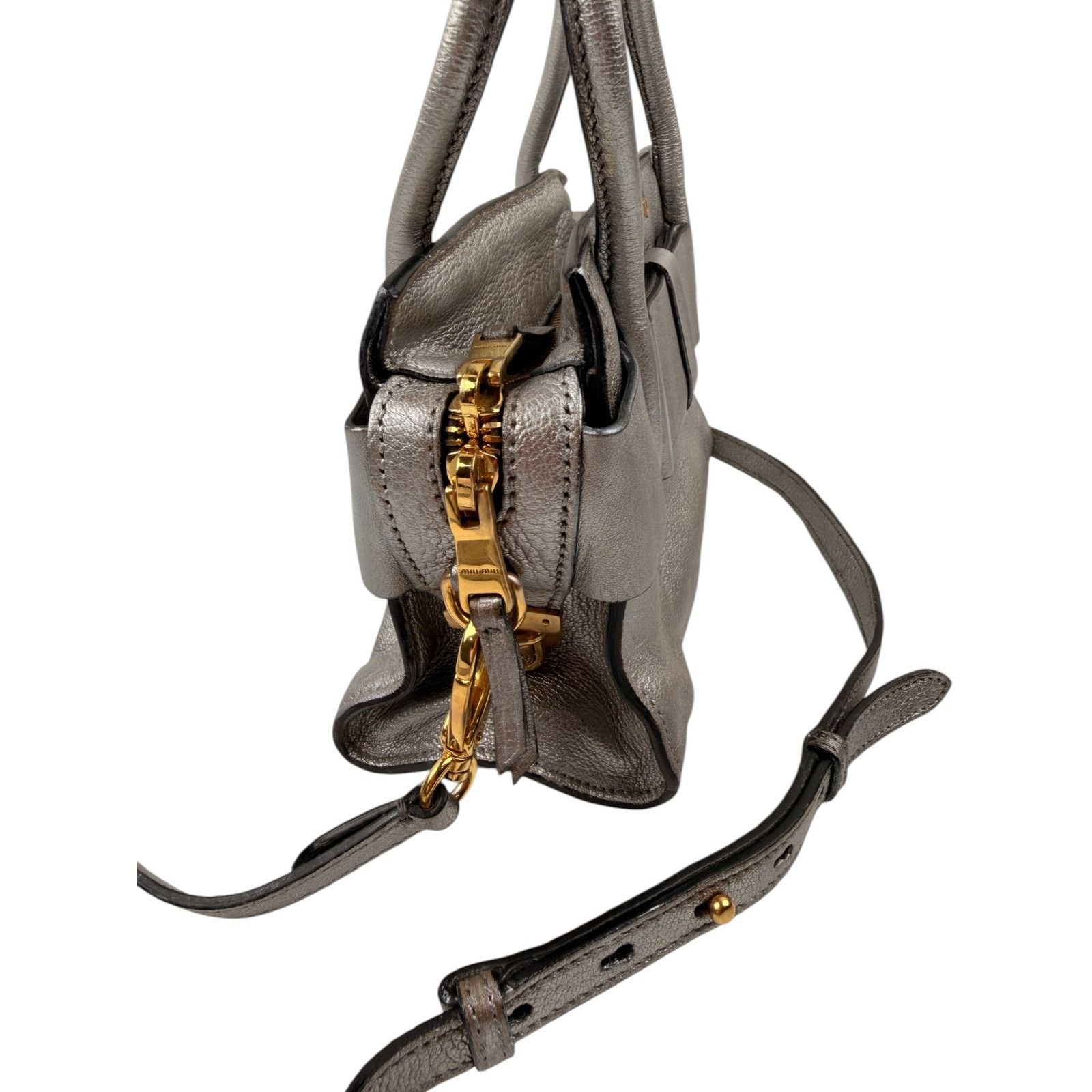 Miu Miu Miu Miu Silver Small Madras Bow-Embellished Tote Size ONE SIZE - 4 Thumbnail