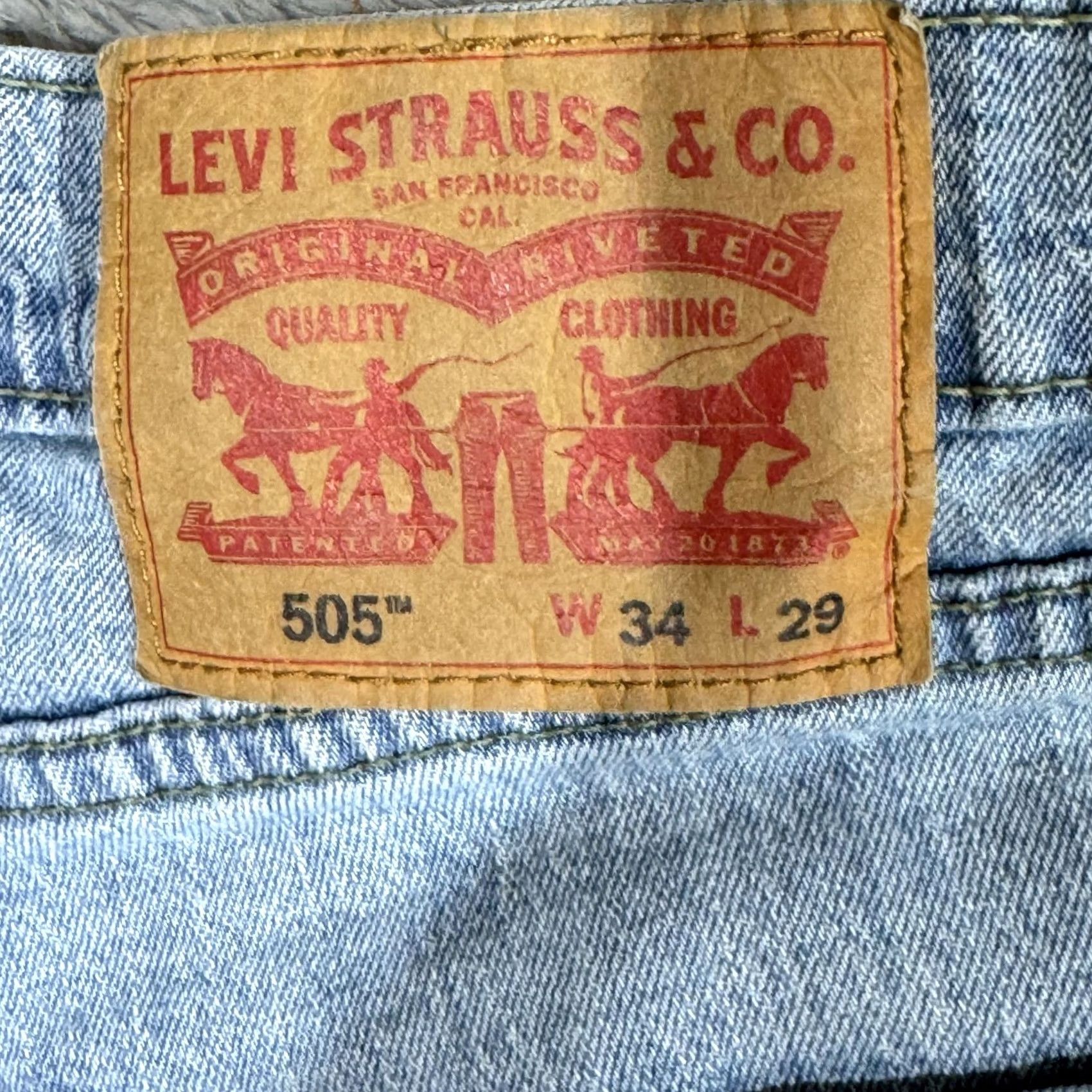 Levi's Levi's 505 Jeans Mens 34x29 Light Wash Straight Leg Stretch Denim Casual Blue Zipper Button Logo Pockets Size US 34 / EU 50 - 4 Thumbnail