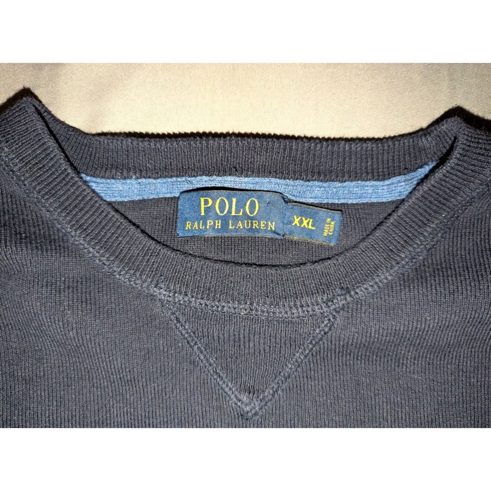 Polo Ralph Lauren VINTAGE Polo Ralph Lauren Knit Sweater Mens 2XL Dark Blue / Orange Pony Cotton Crew Neck Shirt Adults 90s Classic Preppy Mens Size US XXL / EU 58 / 5 - 2 Thumbnail
