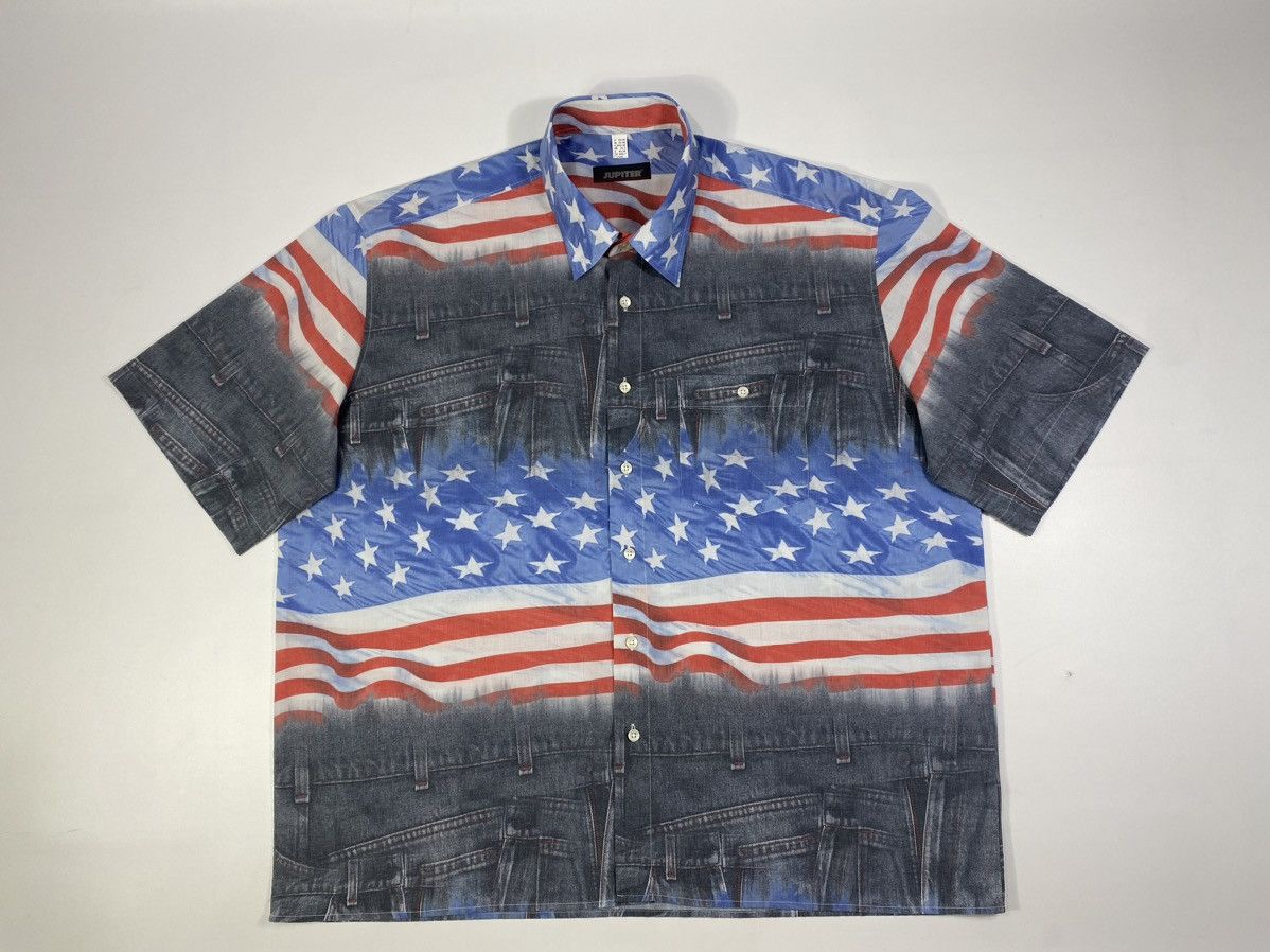 Vintage 🔥LASTDROP🔥 90s American Jeans Flag USA All Over Crazy Shirt Size US XXL / EU 58 / 5 - 7 Thumbnail