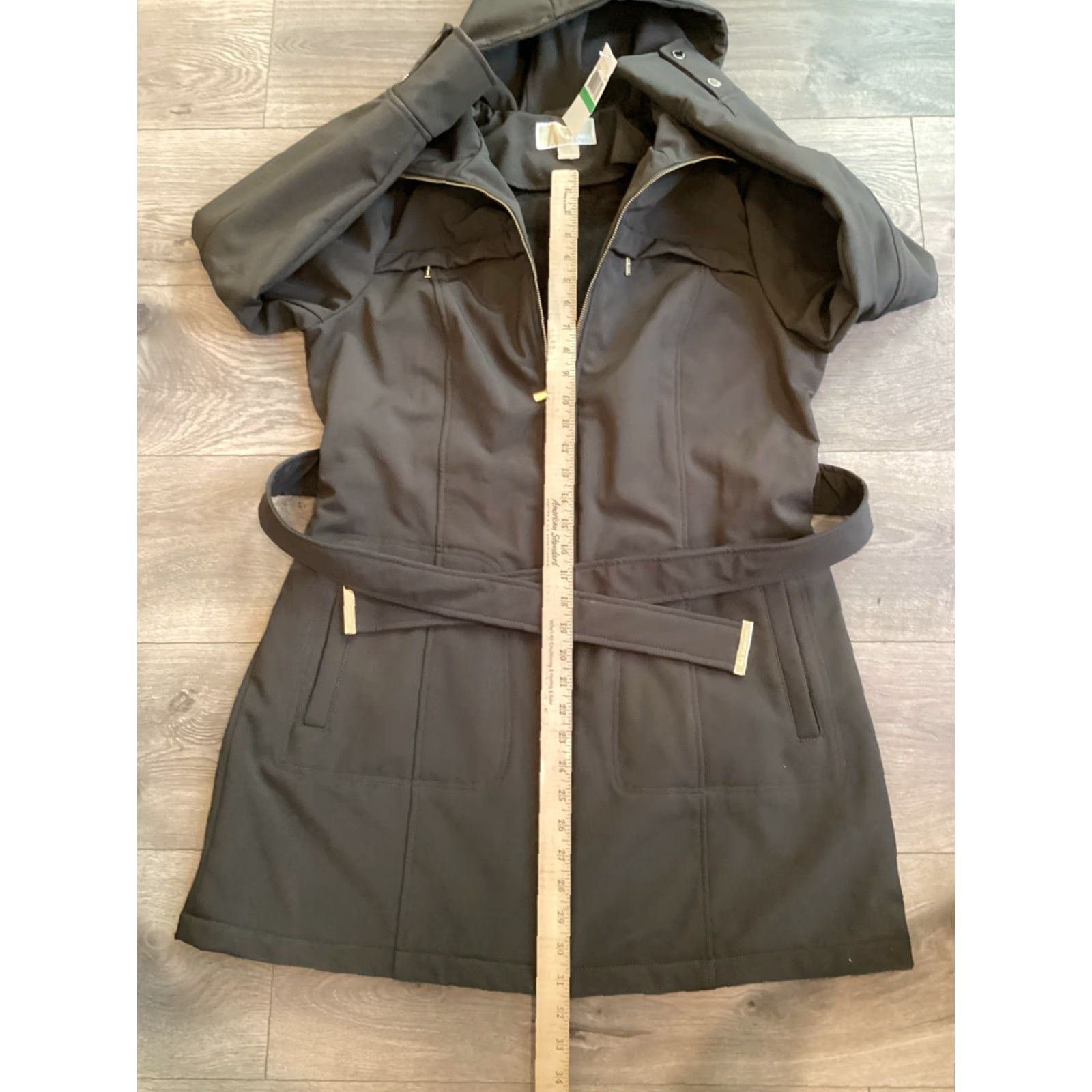 Michael Kors NWT Michael Kors Womens Coat Hooded Anorak Bark Green Mid-Length Zip Snap Belt Logo Size L / US 10 / IT 46 - 7 Thumbnail