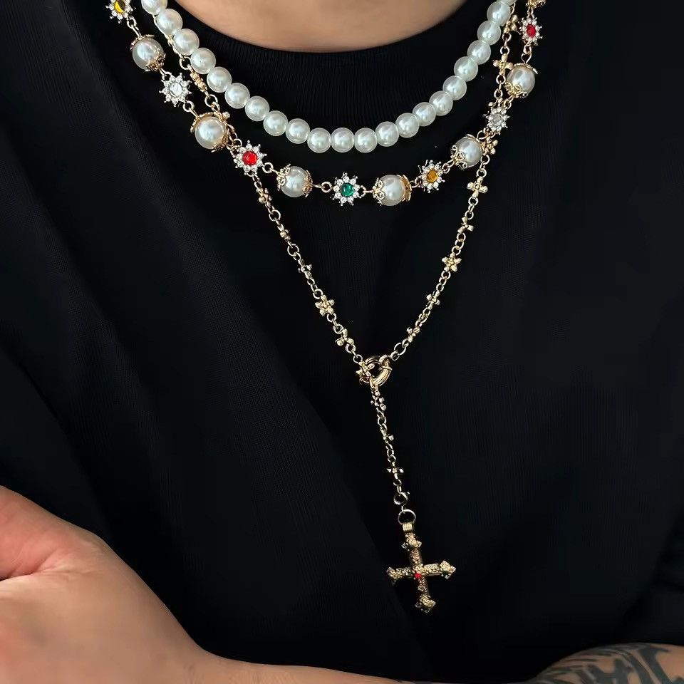 Jewelry 3Pcs/Set Creative Rhinestone Imitation Pearl Chain Necklace Size ONE SIZE - 3 Thumbnail