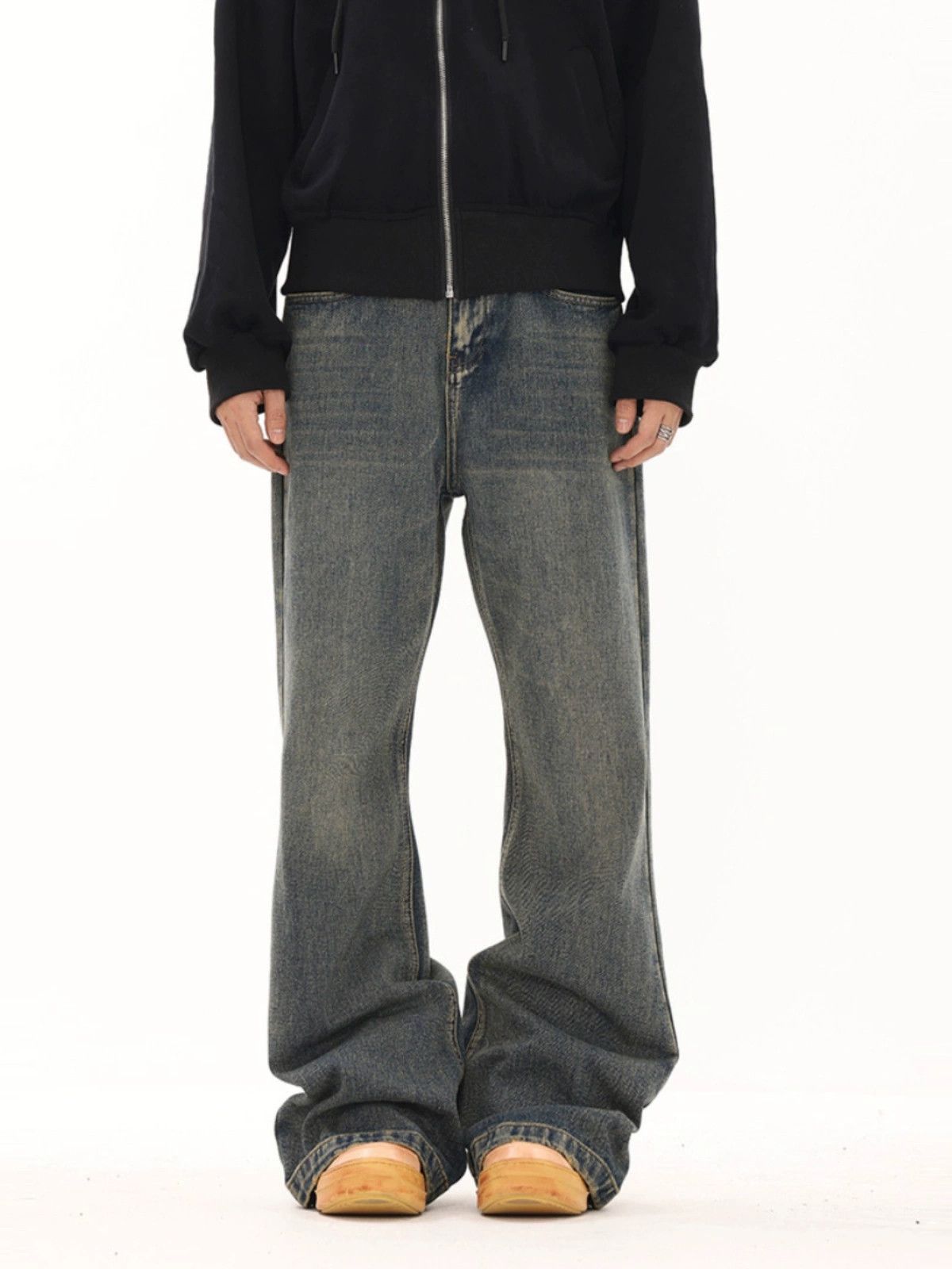 washed faded rock yuppie flared jeans