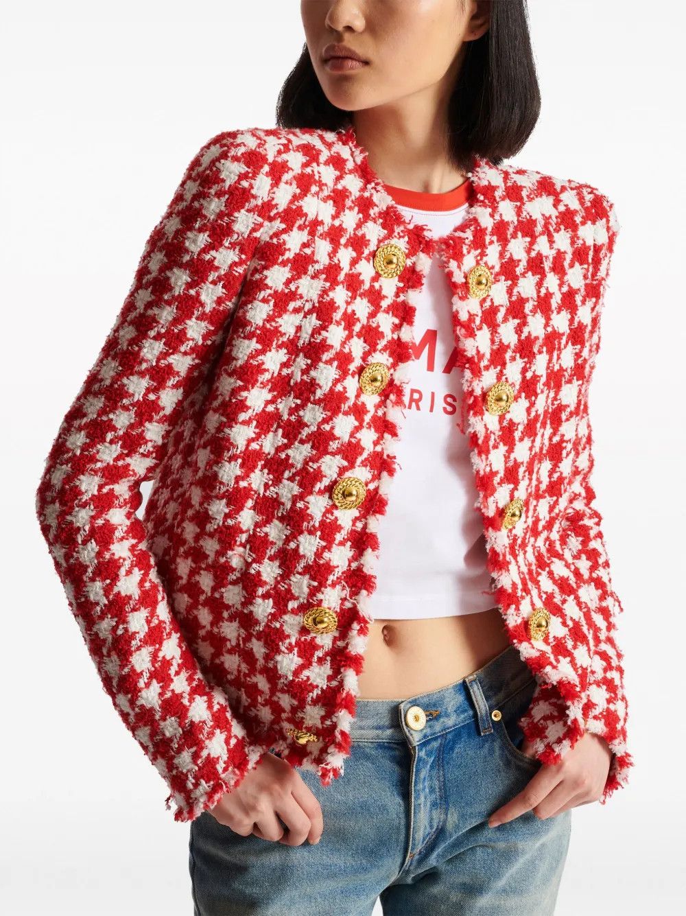 Balmain o1y0525 Jacket in Red/White Size S / US 4 / IT 40 - 3 Thumbnail