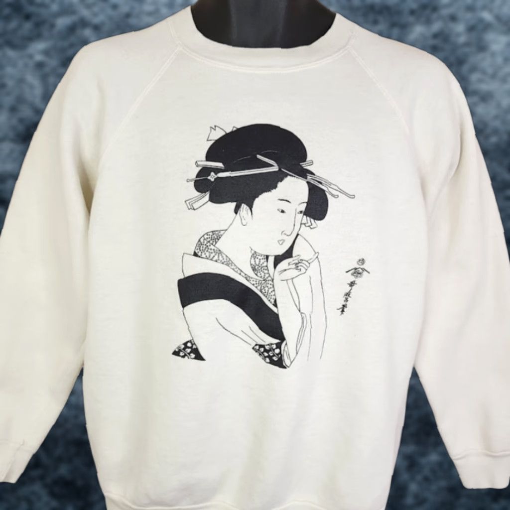 Vintage VINTAGE Kitagawa Utamaro Japanese Woman Sweatshirt Mens Size Medium 80s Art Size US M / EU 48-50 / 2 - 1 Thumbnail