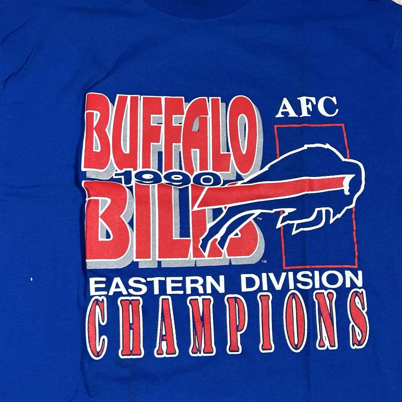 NFL VINTAGE Trench Buffalo Bills 1990 AFC Championship Tshirt XL Men Blue Football NFL Shirt Size US XL / EU 56 / 4 - 2 Thumbnail