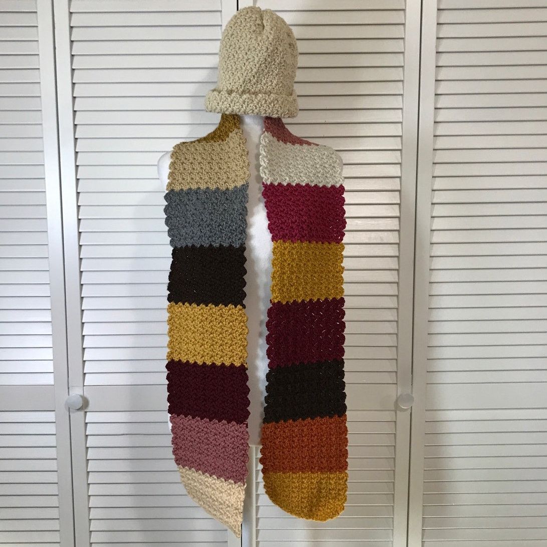 Handmade NWT Handmade Crocheted Cream Multicolor Beanie Scarf 68” Size ONE SIZE - 1 Thumbnail