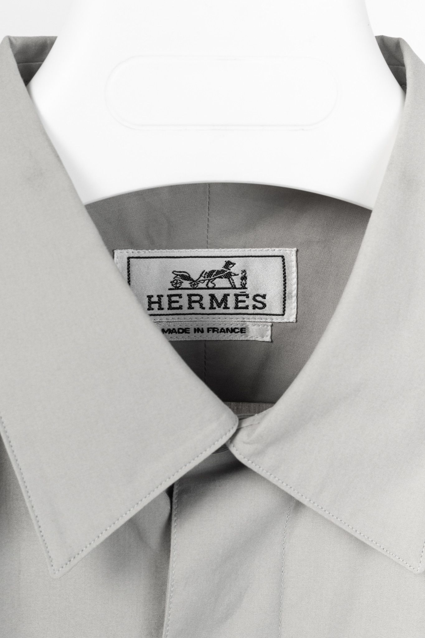 Hermes Hermes Light-Grey Cotton-Poplin Vertical-Pocket Shirt Size US M / EU 48-50 / 2 - 4 Thumbnail