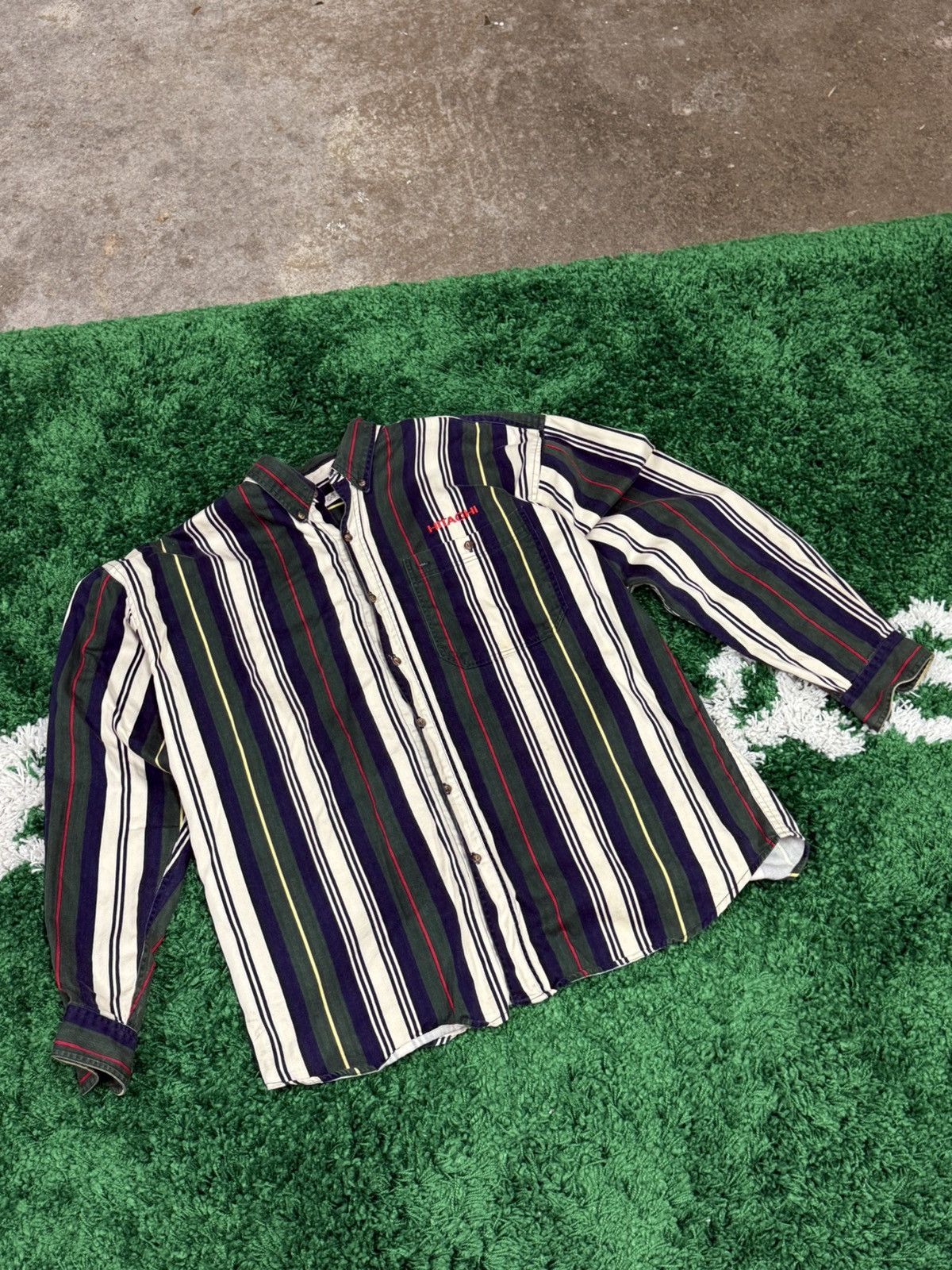 Vintage RARE Vintage Hitachi Japanese Wide Vertical Work Shirt Large Size US L / EU 52-54 / 3 - 3 Thumbnail