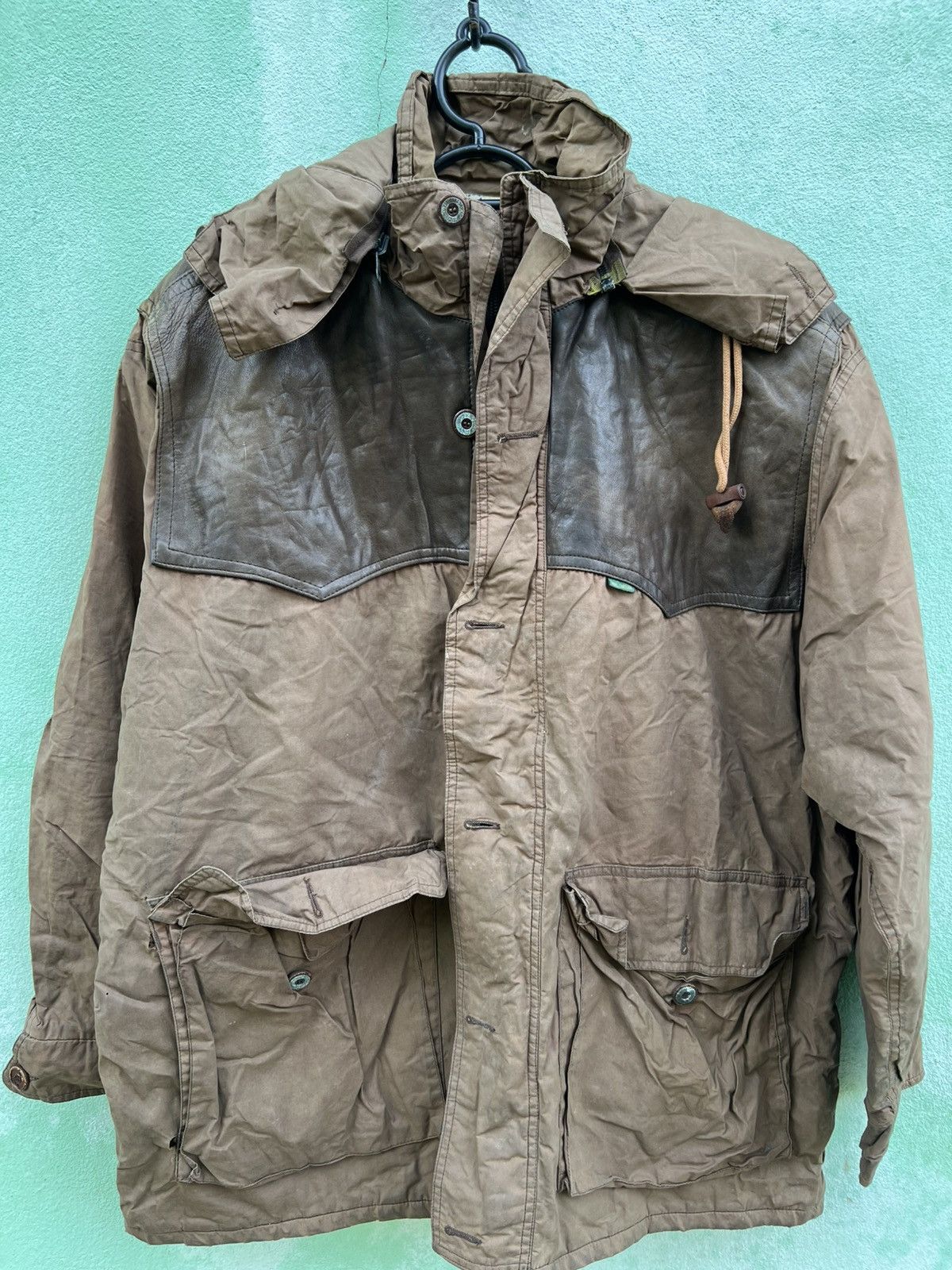Nigel Cabourn ARCHIVE 90s Nigel Cabourn Waxed Hunting Jacket Leather Yoke Size US XL / EU 56 / 4 - 2 Thumbnail
