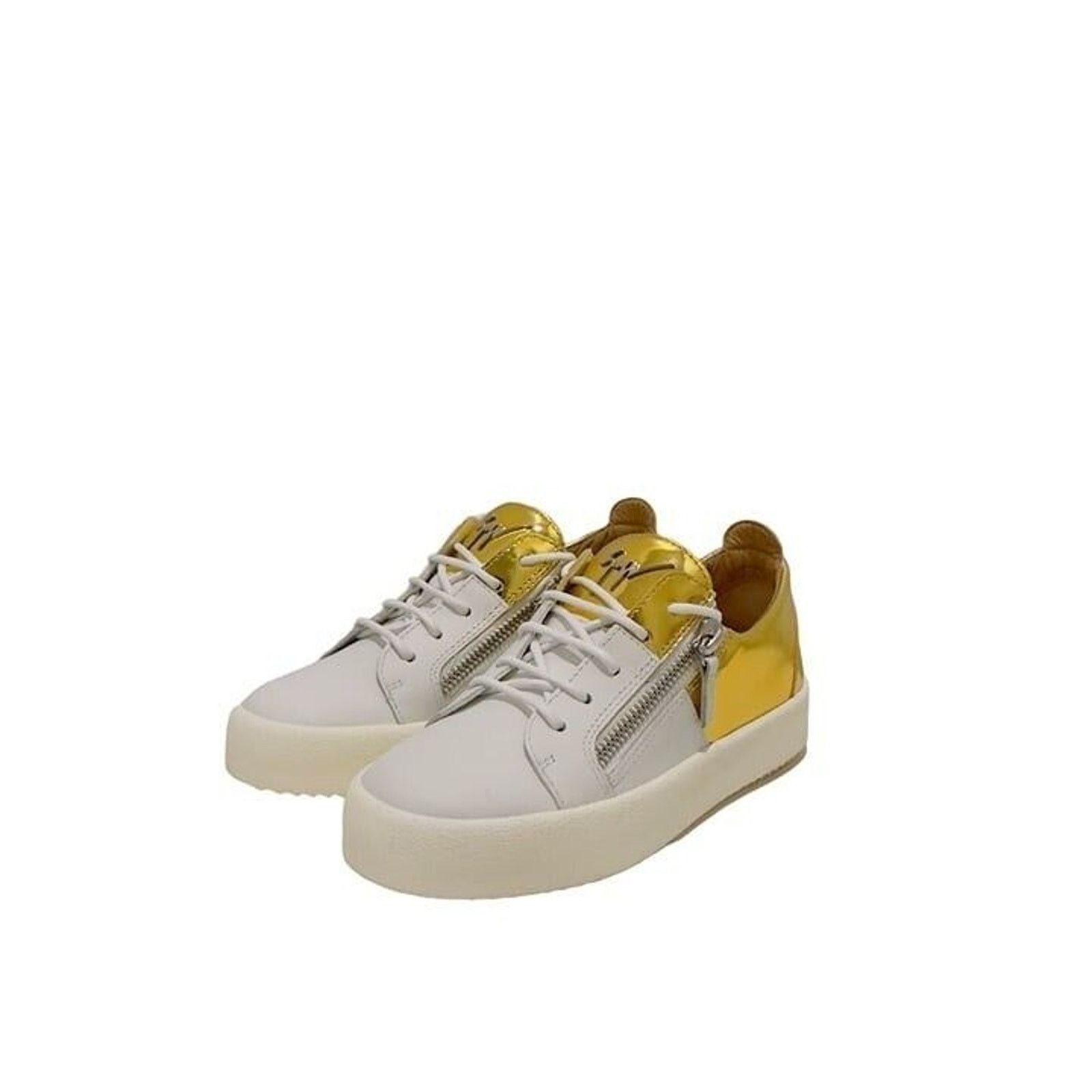 Giuseppe Zanotti Giuseppe Zanotti White Gold Double Zip Low Top Sneakers Size US 11 / IT 41 - 1 Thumbnail