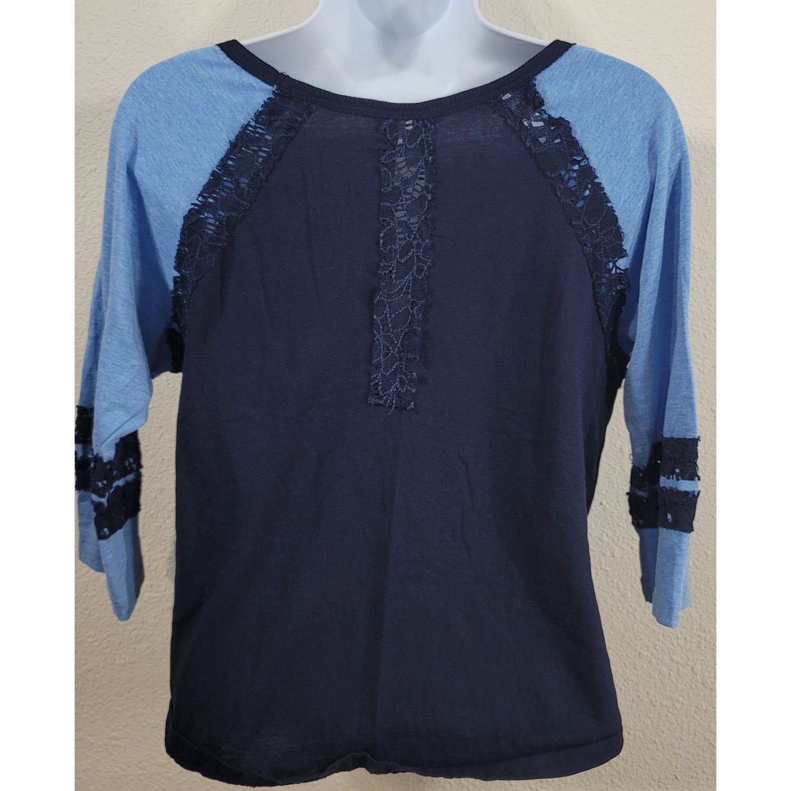 Other Energie Navy Blue Light Blue Heathered Raglan 3/4 Sleeves Size L / US 10 / IT 46 - 2 Thumbnail