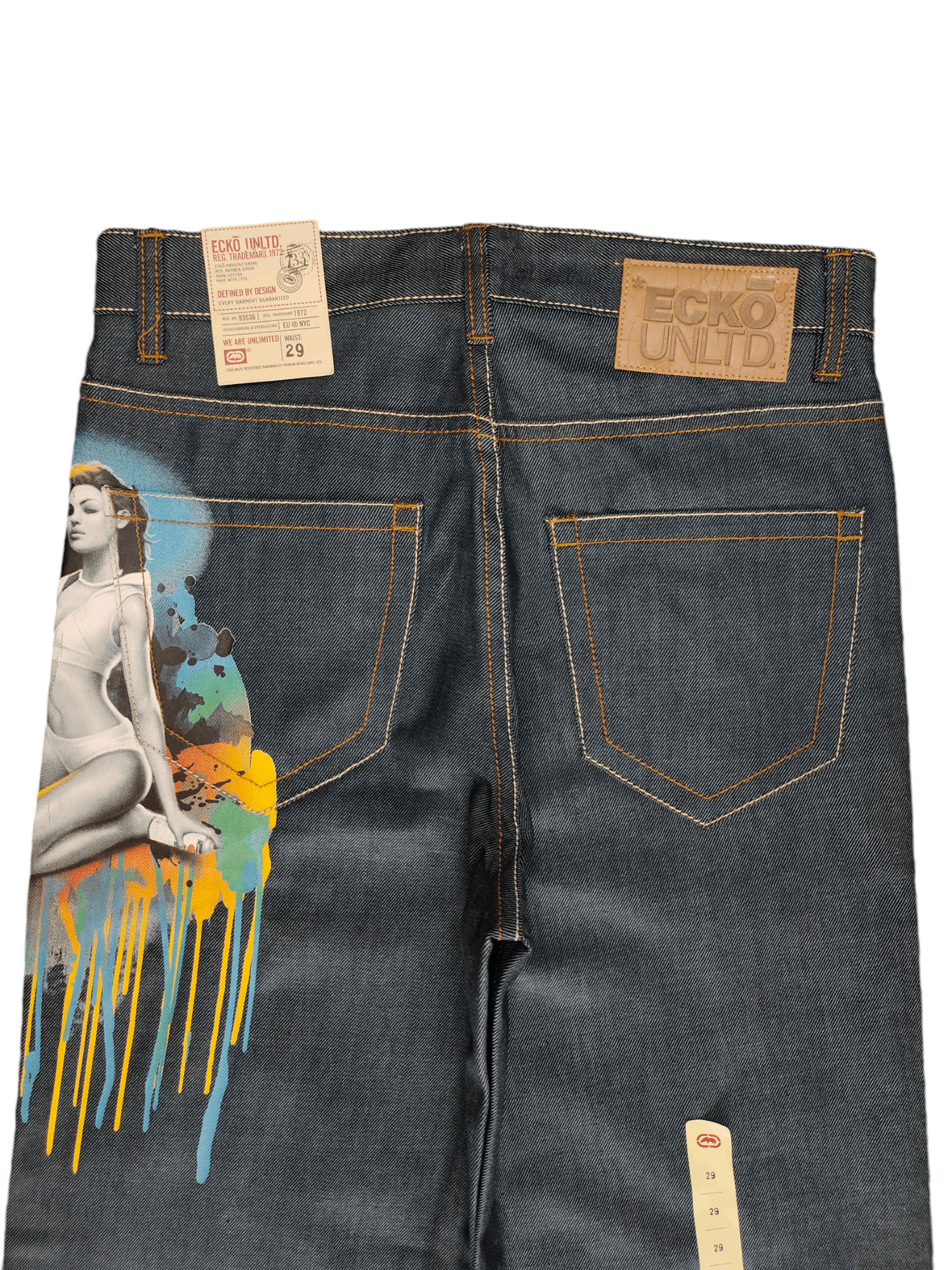 Ecko Unltd. Vintage Y2k Ecko Naked Girl Graffiti Print Baggy Denim Jeans Size US 30 / EU 46 - 13 Thumbnail