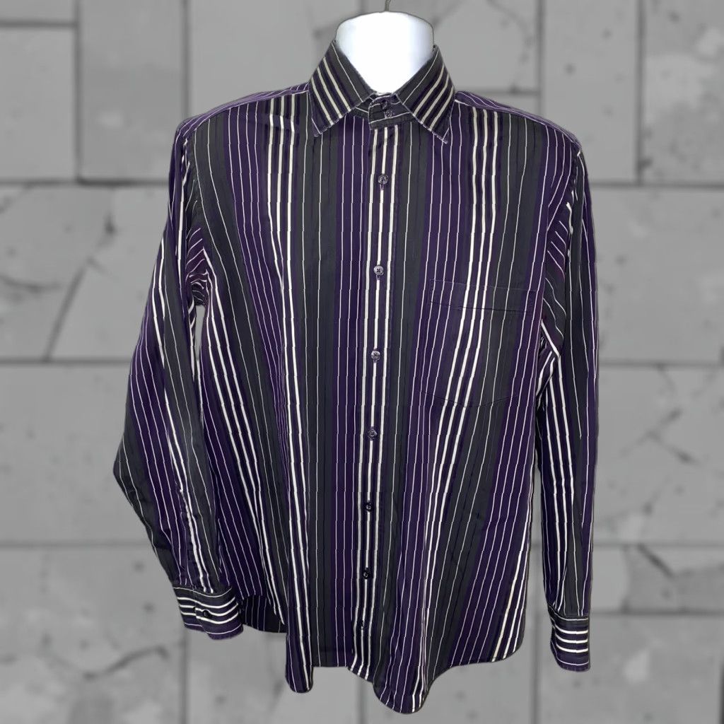 BUGATCHI Bugatchi Uomo Shirt Mens Long Sleeve Button-Up Striped Black/Purple L Regular Armpit 24.5 Cotton? Size US L / EU 52-54 / 3 - 1 Thumbnail