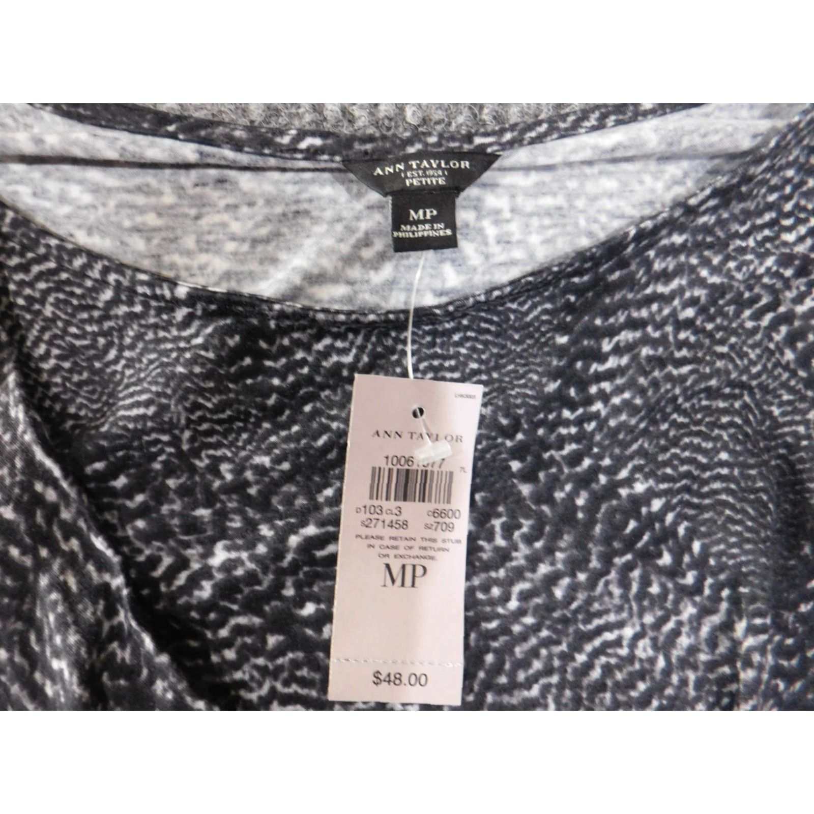 Vintage ann taylor top Medium petite gray pullover sleeveless geometric womens rayon blouse Size M / US 6-8 / IT 42-44 - 6 Thumbnail