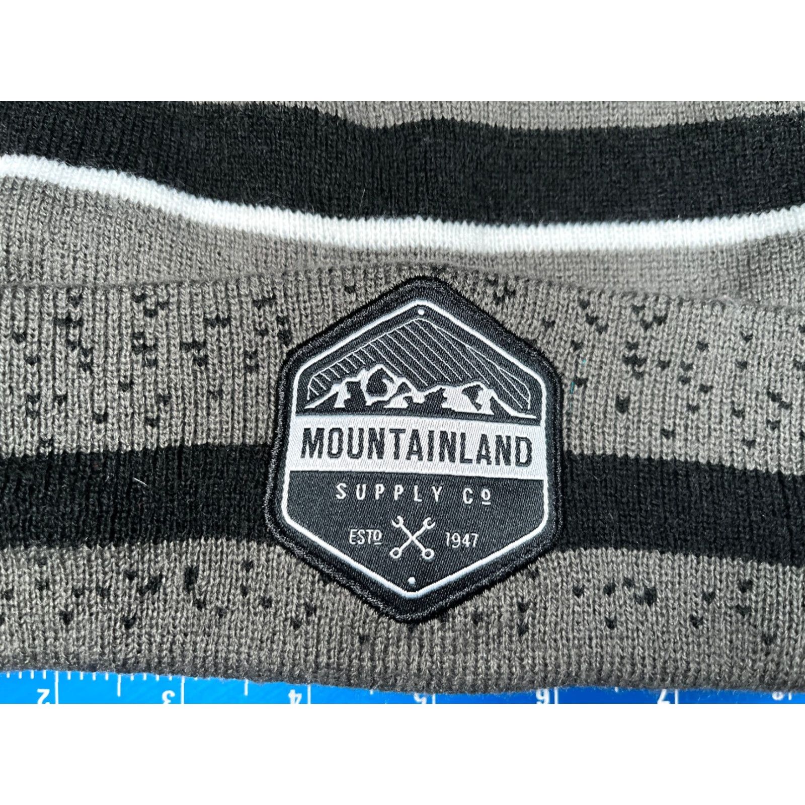 Vintage Mountainland Supply Beanie Toque Adult One Size Gray Stripe Acrylic Pom Hat Mens Size ONE SIZE - 2 Thumbnail