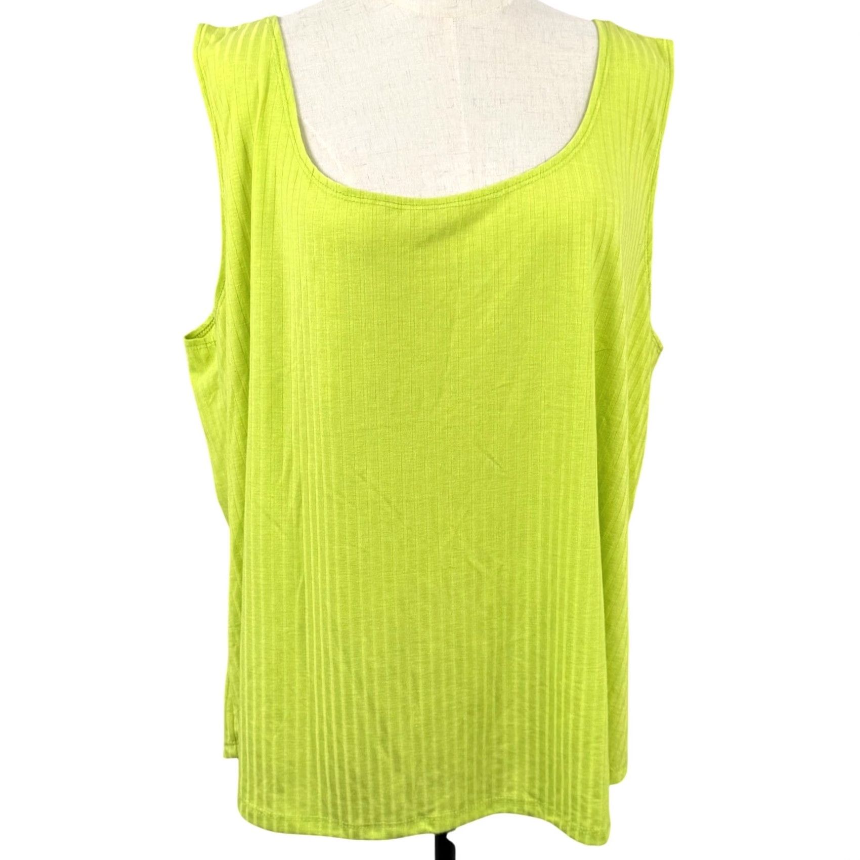 Vintage NWT Ashley Stewart Tank Top Lime Neon Ribbed Scoop Neck 22W 3X Plus Size Sleeveless Summer USA Made Womens Size 3XL / US 20-22 - 2 Thumbnail